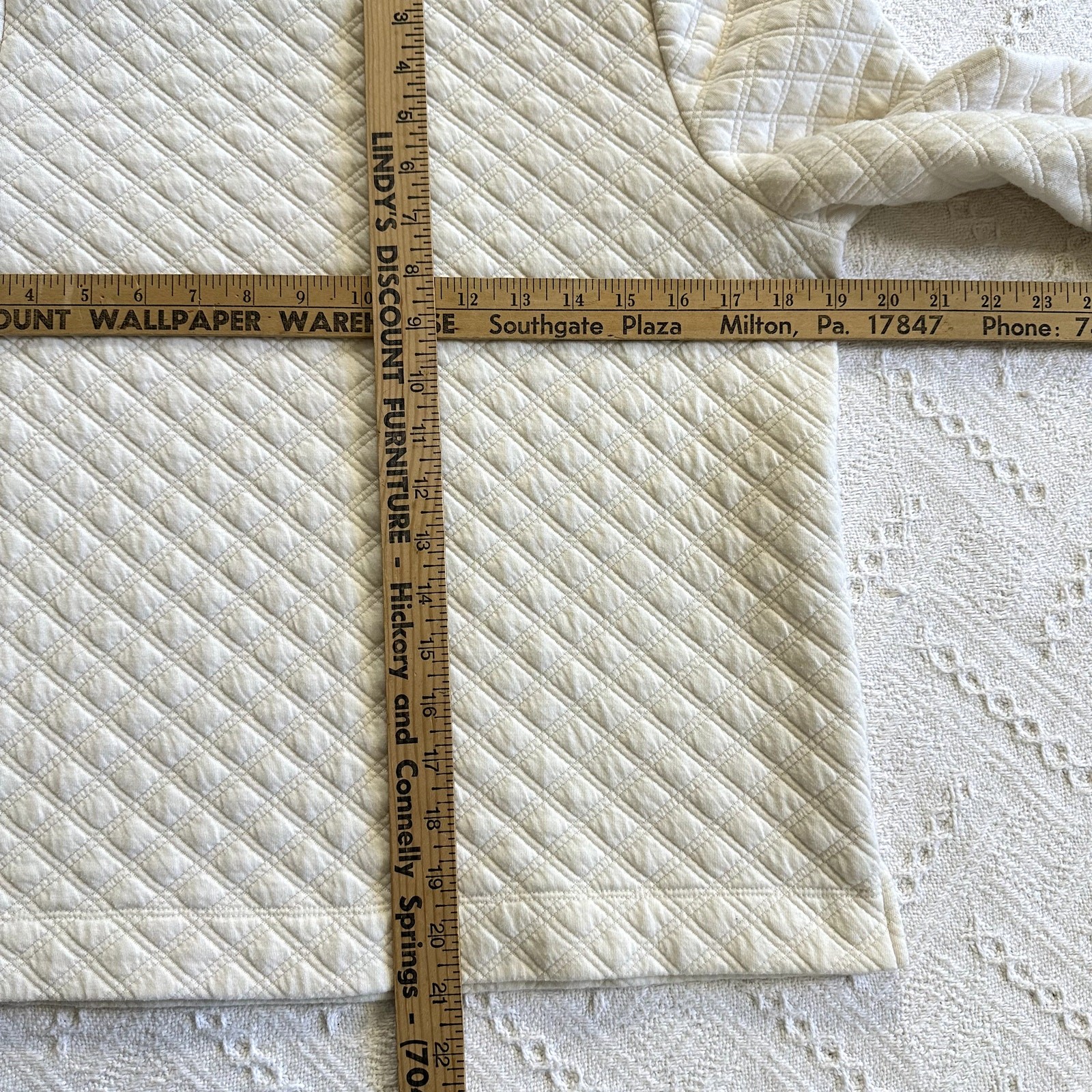 LOFT Quilted Puff Sleeve Top Blouse Long Sleeve Petite S Ivory White Minimalist