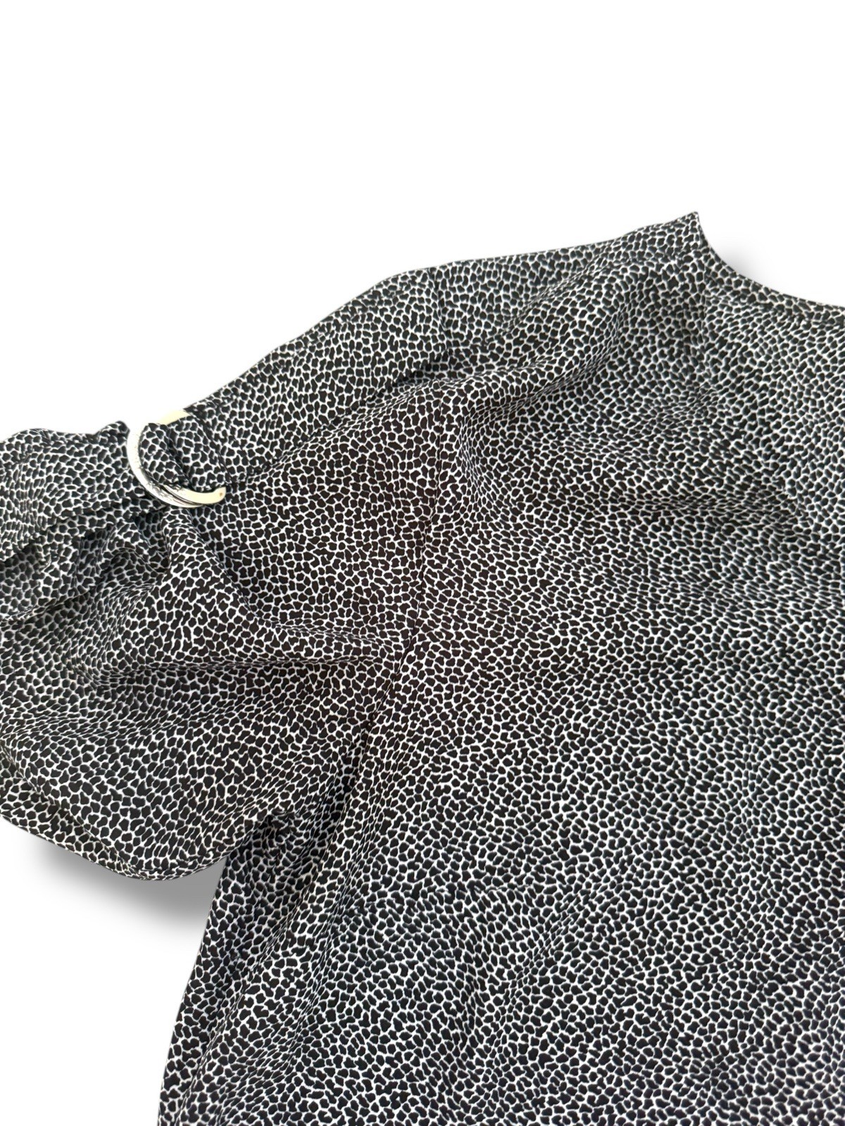 Michael Kors Women’s Short Sleeve silver Animal Print Zipper Logo Blouse Size S