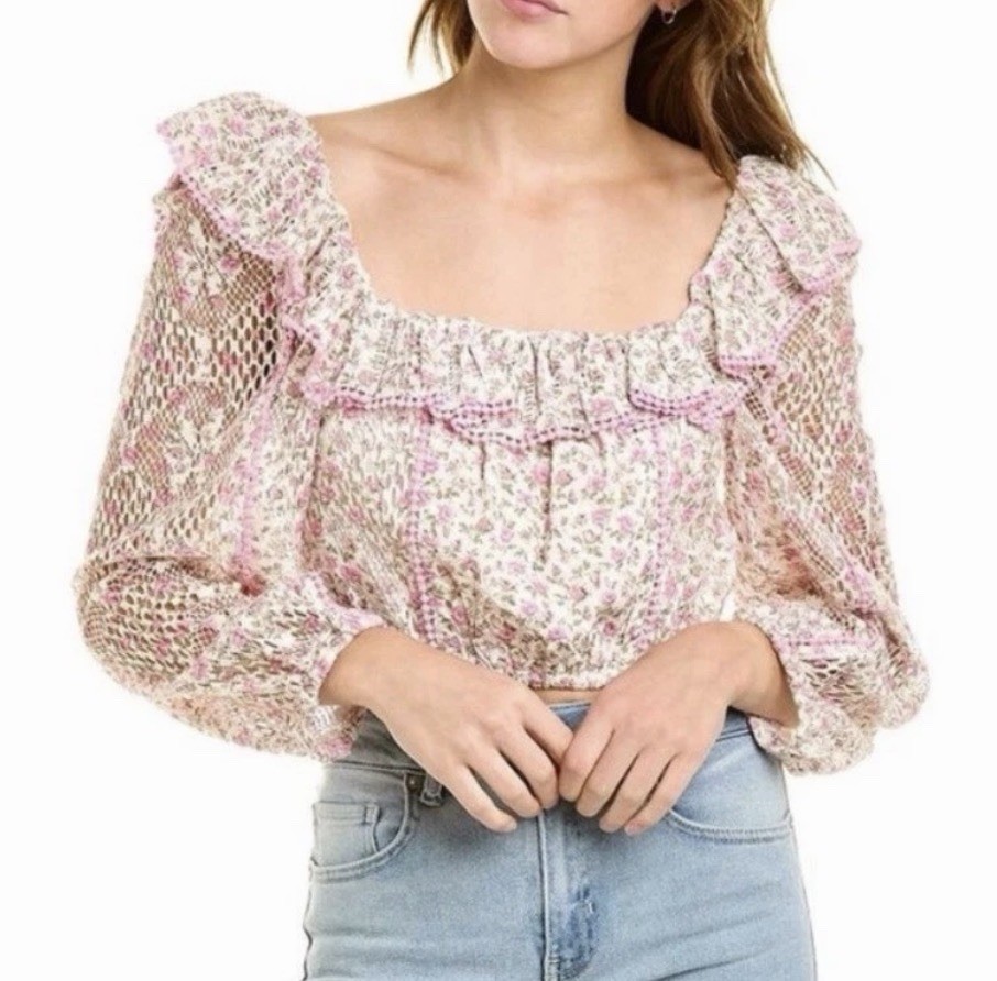 NWOT LOVESHACKFANCY dorabella crop top cotton in petunia pink size M coquette