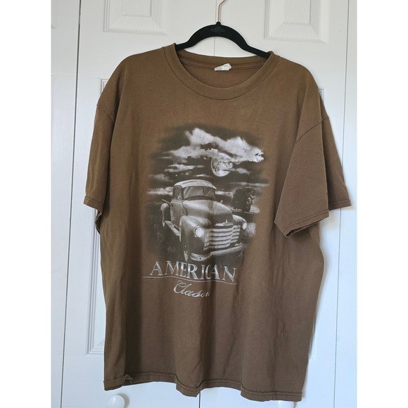 Alstyle American Classic Truck Graphic T-Shirt Brown Mens XL 100% Cotton 2000s