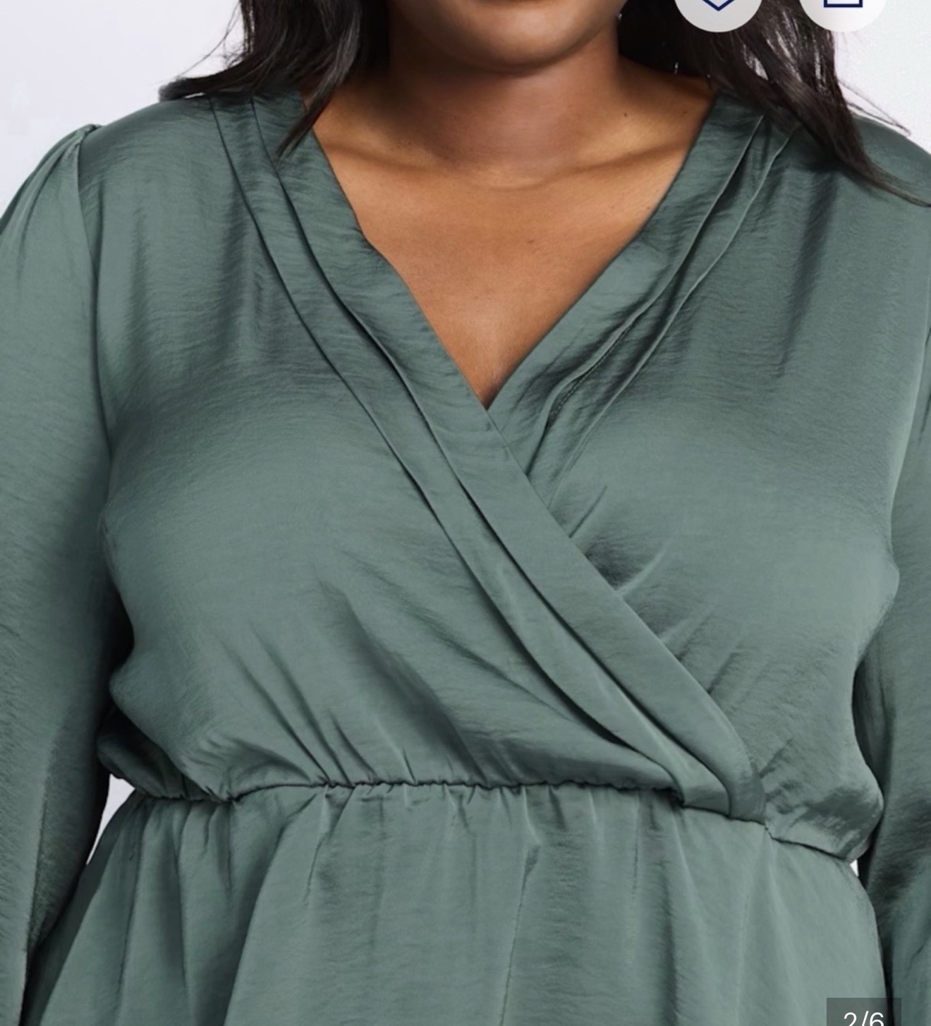 Vero Moda Women’s Plus 14W Green Satin V-Neck Long Sleeve Peplum Blouse