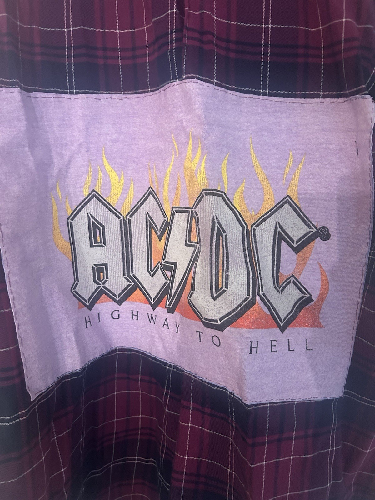 Upcycled Tradition 3X Plaid Flannel Button-Up AC/DC Highway to Hell