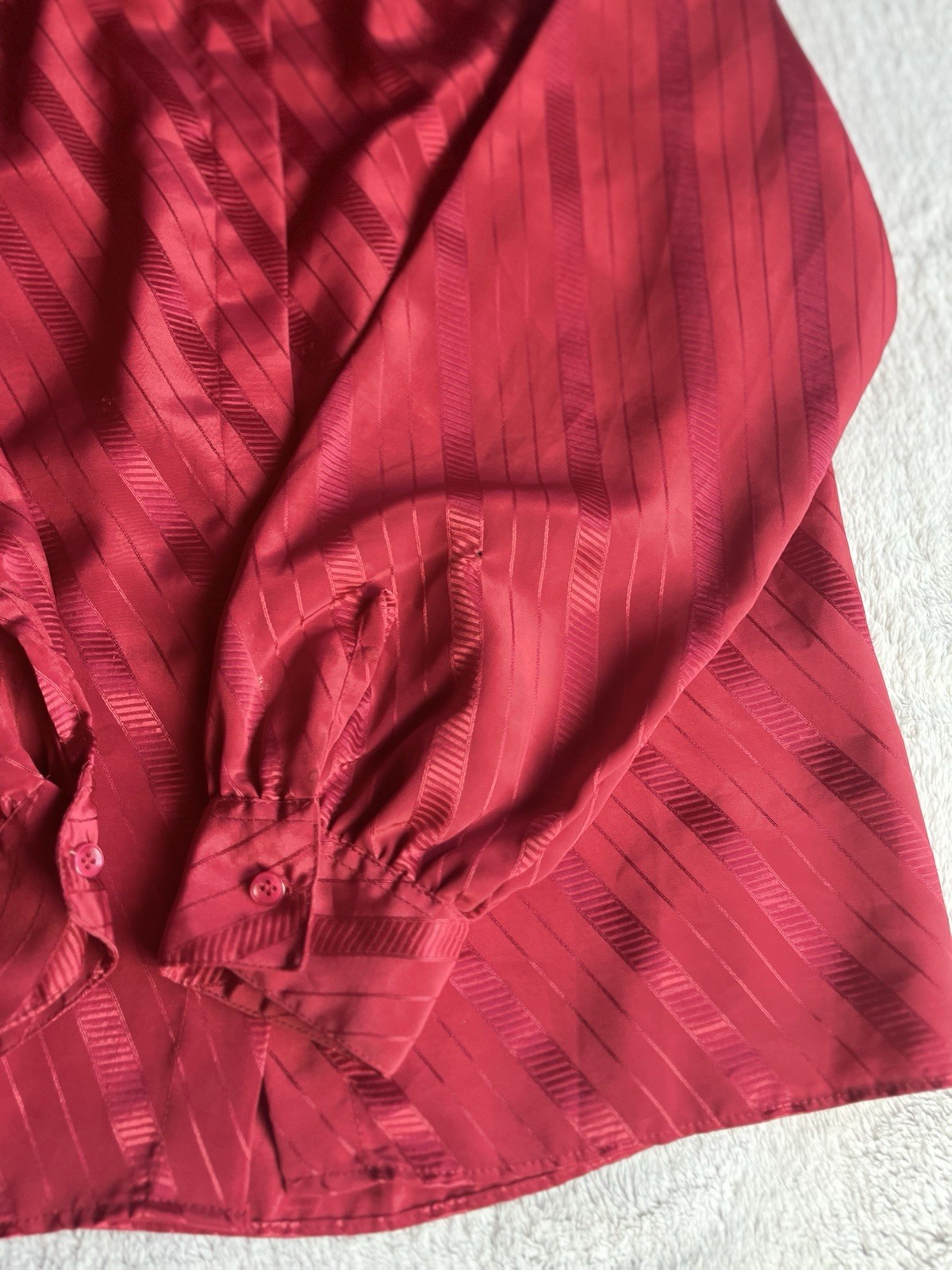 Vintage Stuart Lang Top Womens 9-10 Button Down High Collar Shimmering Red