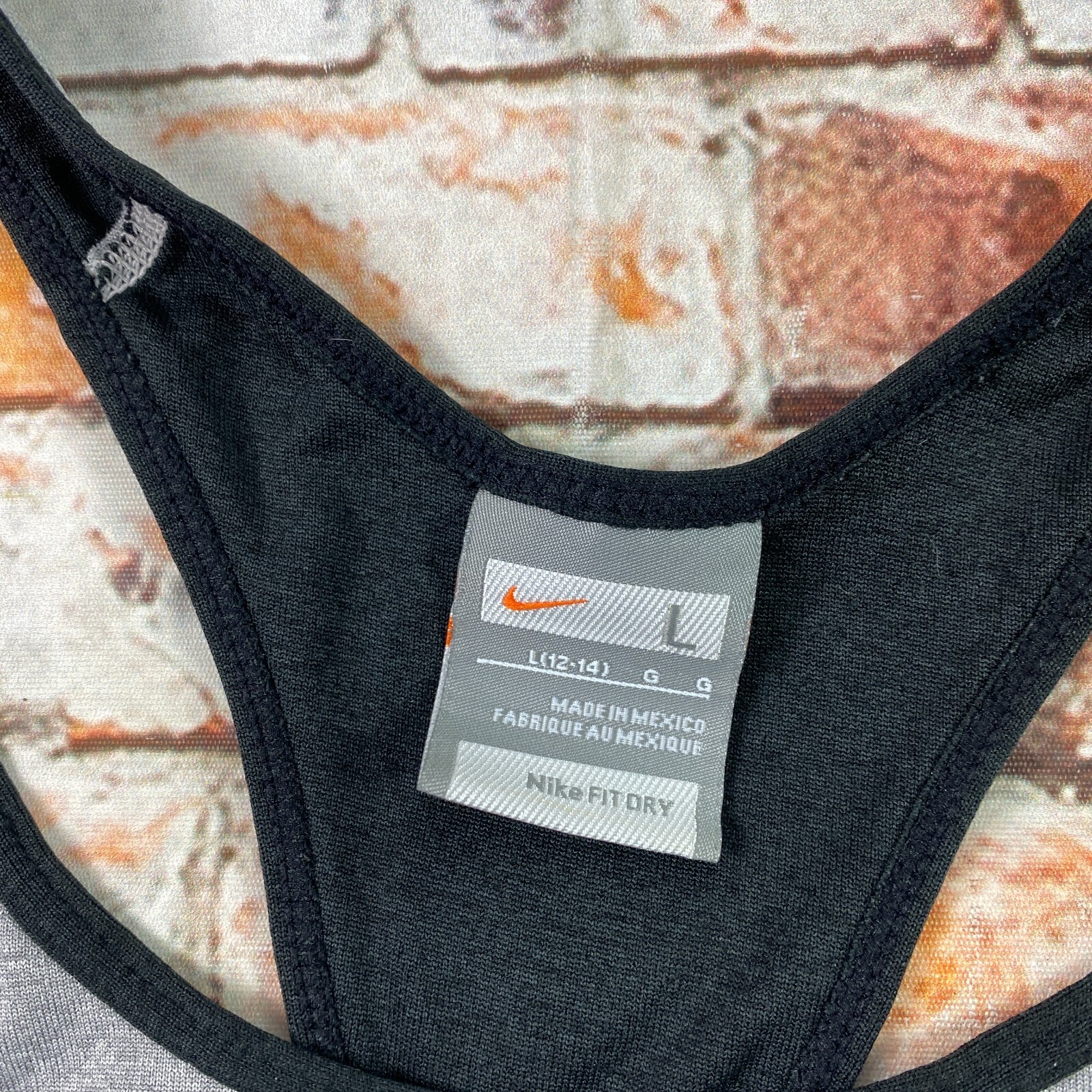 Nike Tank Top Ladies Gray Large 12-14 Swoosh Logo Racerback Athletic Gym Womens
