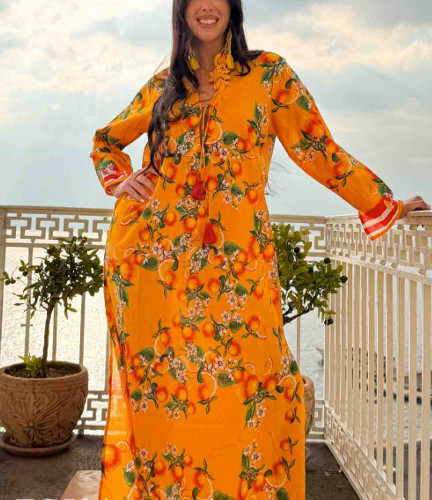 ANTICA SARTORIA 2026 ORANGES & BLOSSOMS TIE FRONT L/XL MUMU/KAFTAN/DRESS NWT