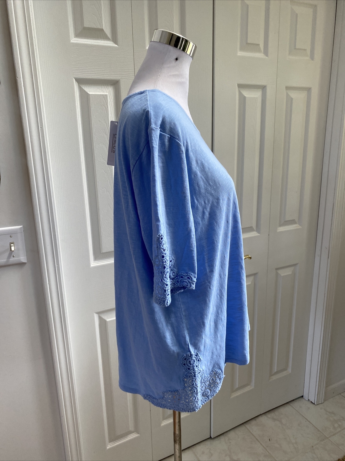 NWT Chico’s Fairway Blue Lace Trim Short Sleeve Tee Chico’s 3 XL $46.95