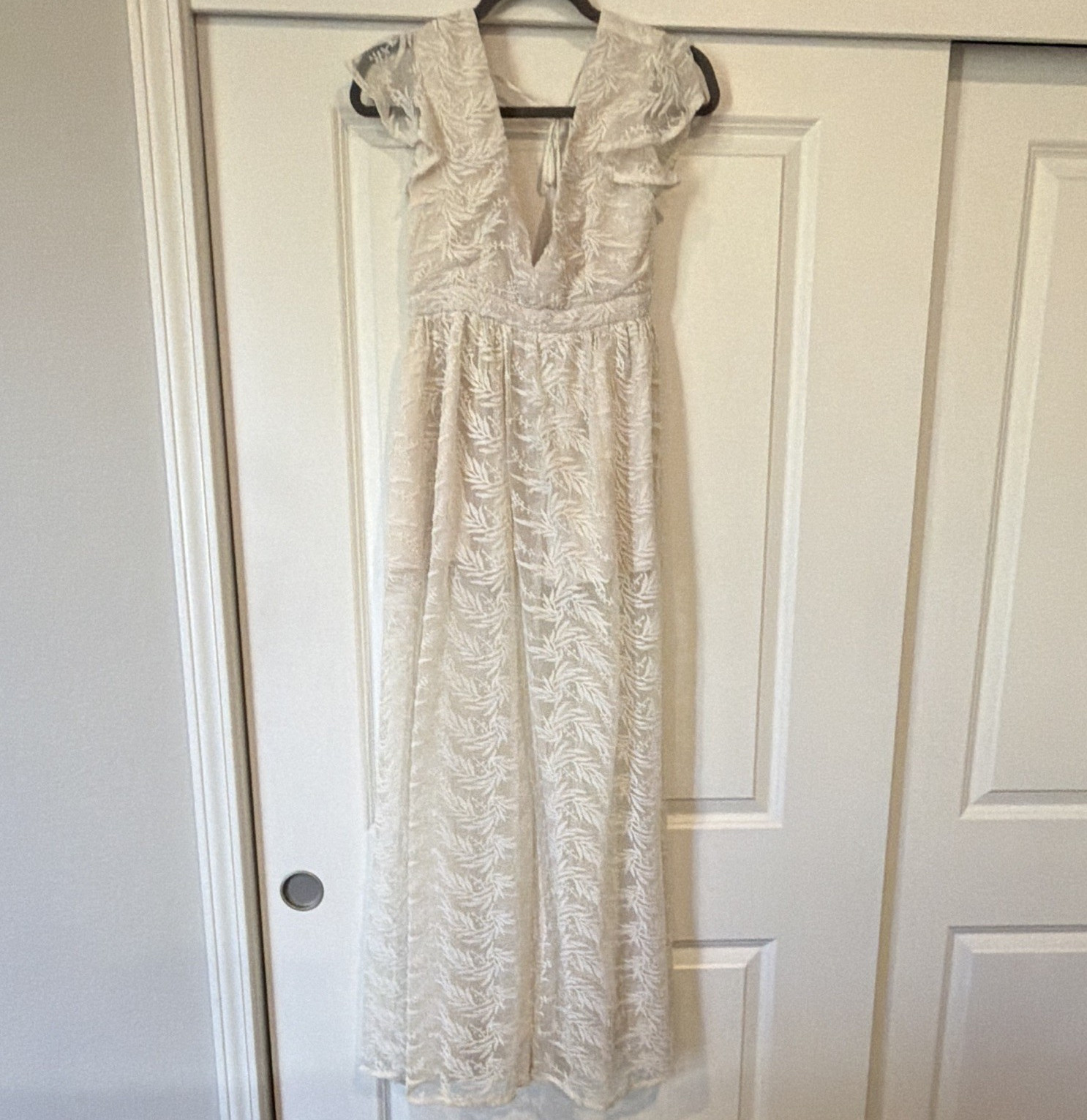 SHOWPO White/Beige Floral Embroidered Long Blouse Fairy Core Whimsy