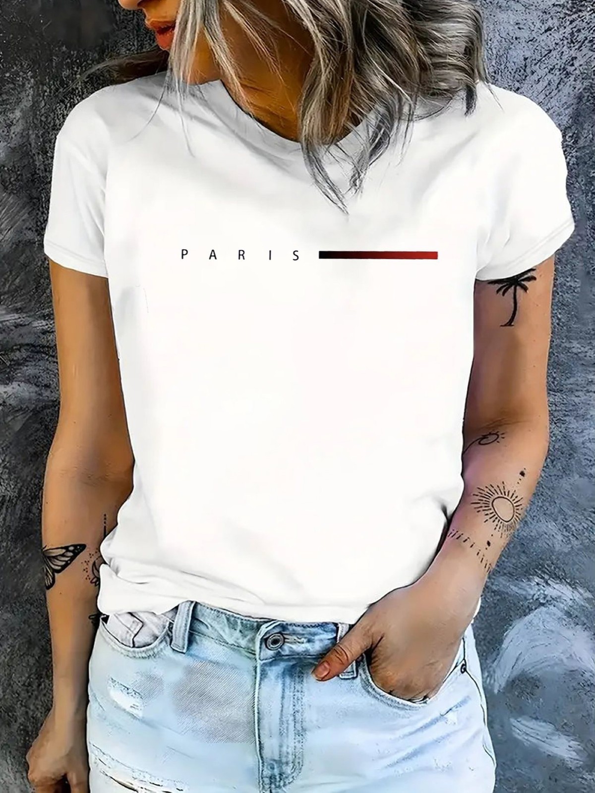 Women Paris Flag Graphic T-Shirt Casual Short Sleeve Cotton Blend Crew Neck Tee