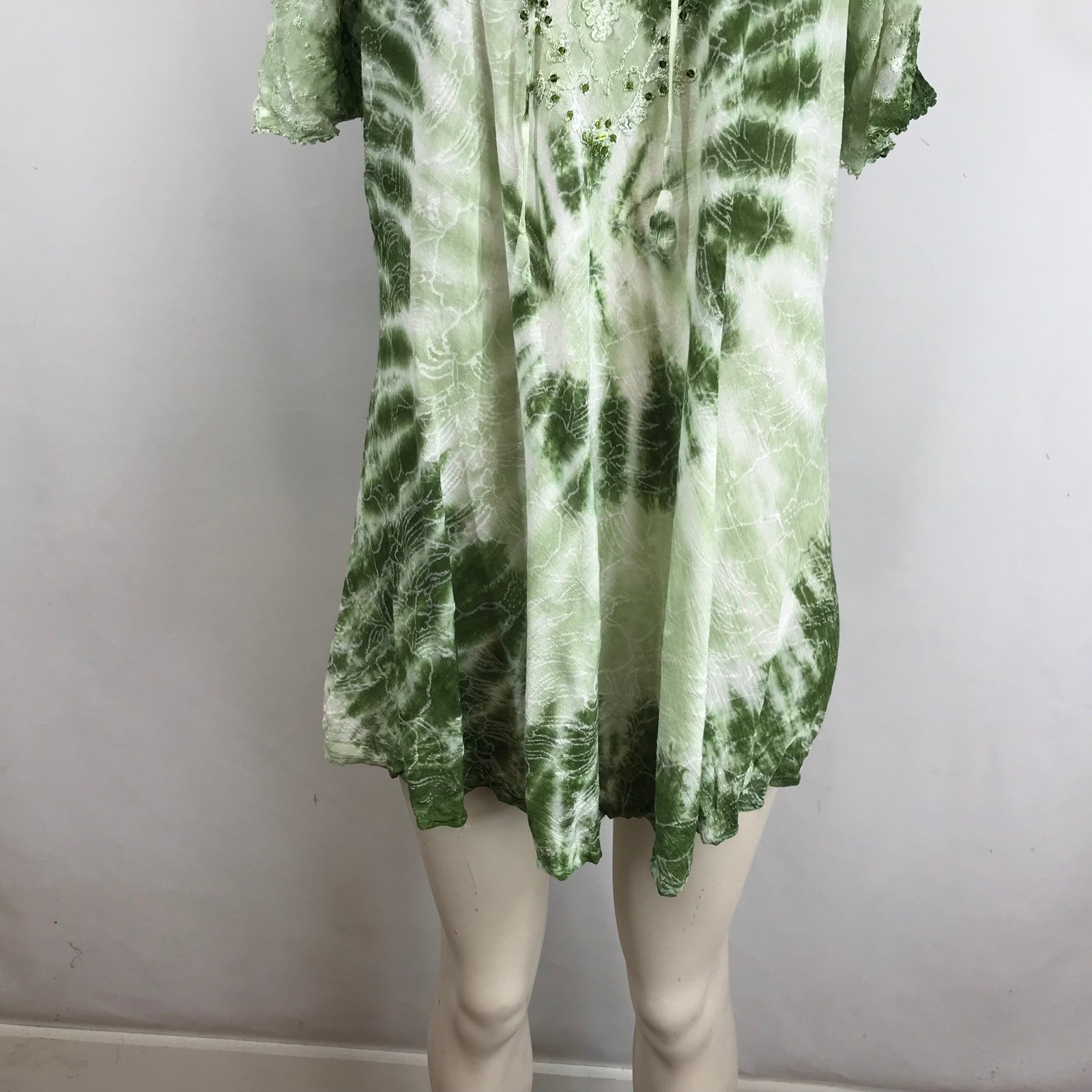 Sakkas Green Tie Dye Boho Tunic Top Plus Size Lace Embroidery Sequin TS-2209 NEW