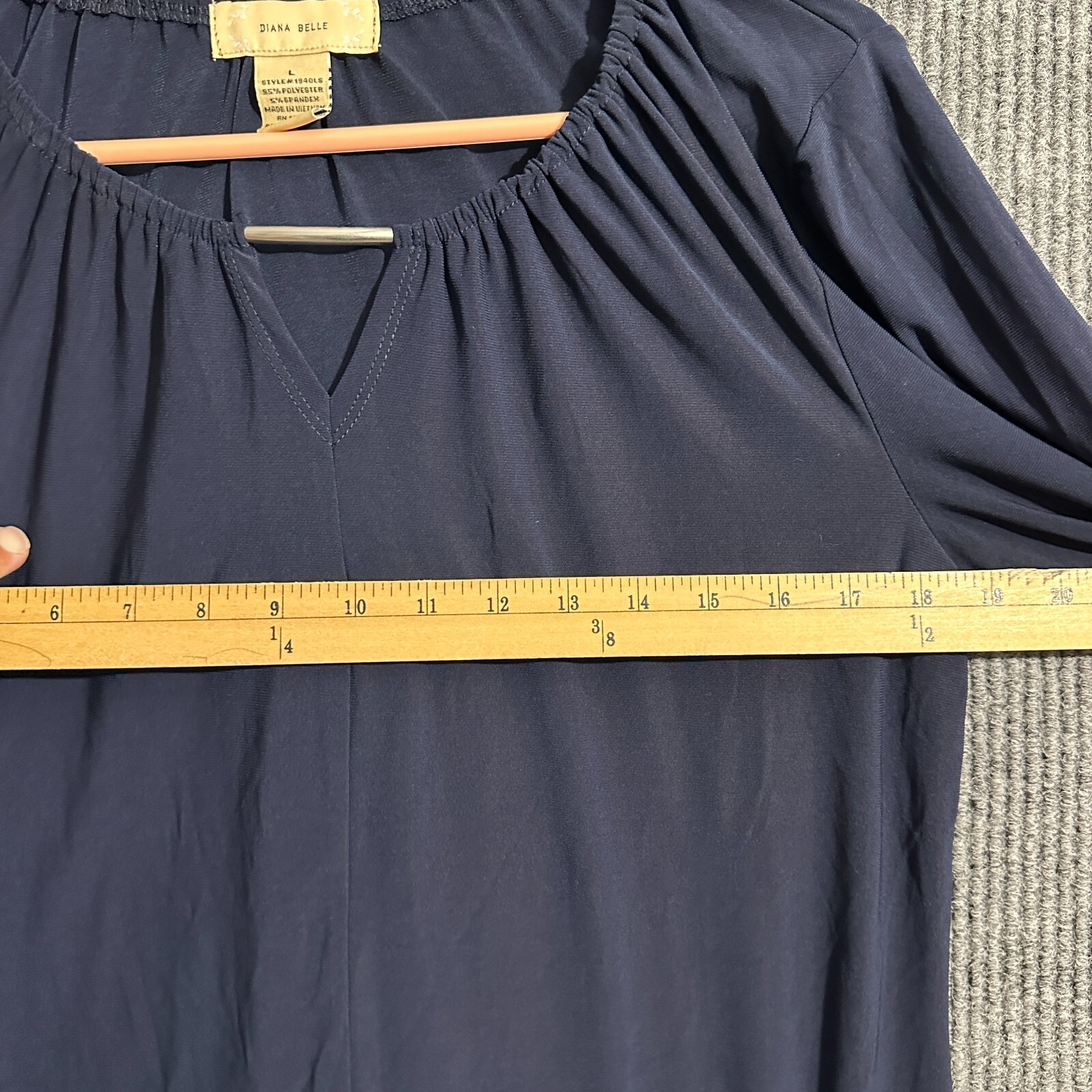 Diana Belle Womens Blouse Size Large Blue V Neck Keyhole Long Sleeve Stretch
