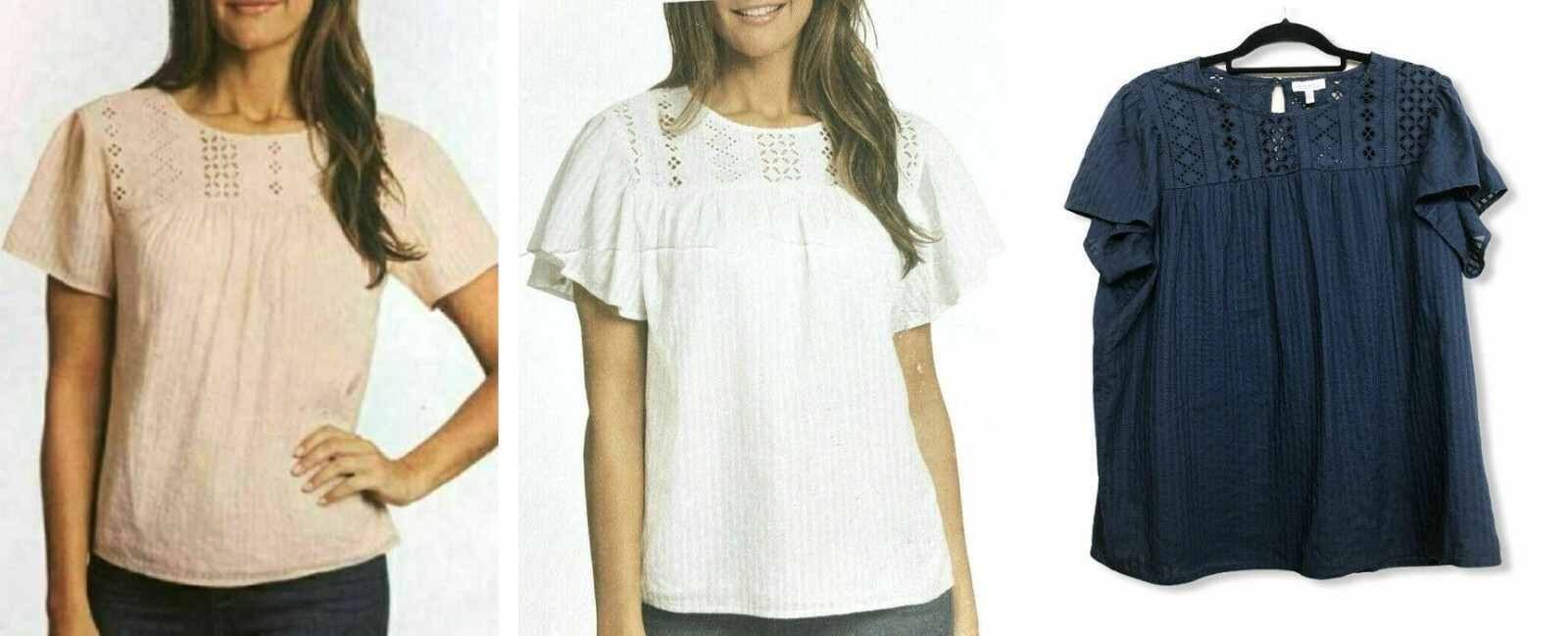 Ella Moss Women’s Eyelet Ruffle Sleeves Keyhole Blouse