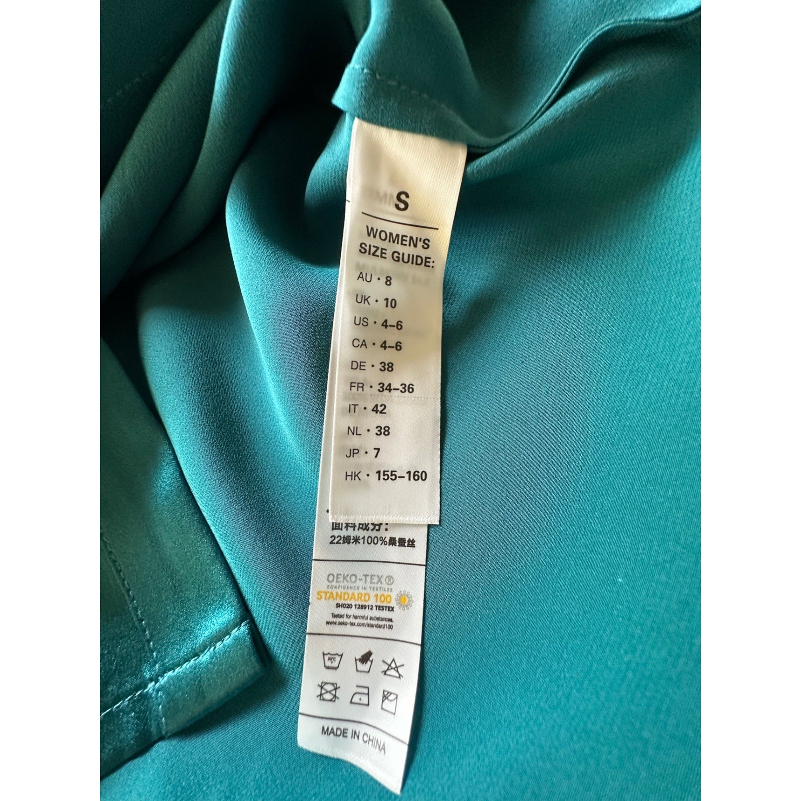 LilySilk Women 22 Momme Mulberry Silk Shirt Teal Green Button Up Blouse Size S