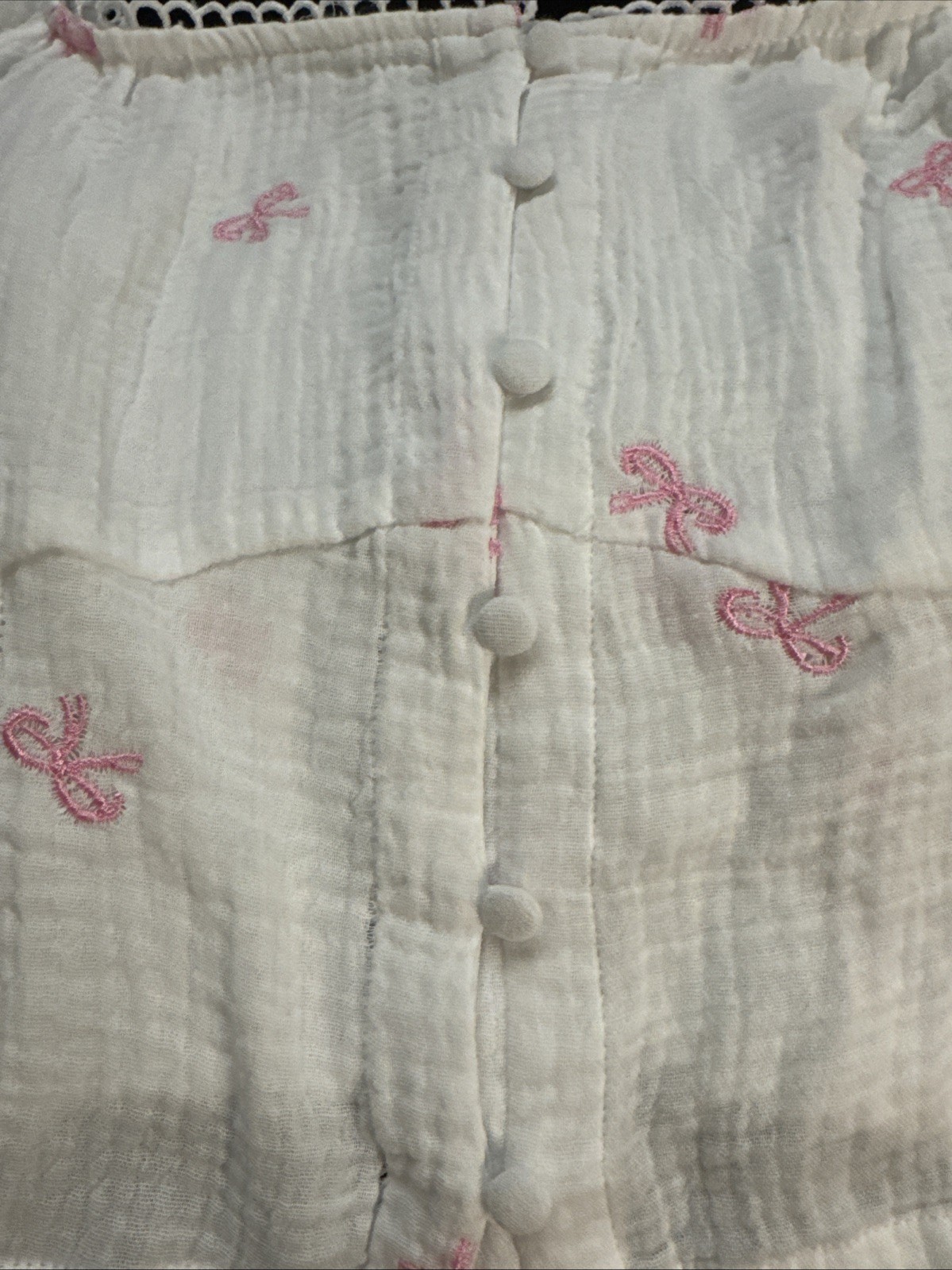 Puff Sleeve Cotton Blouse XL NWT Pink Embroidered Bow Top Cottagecore~Passport