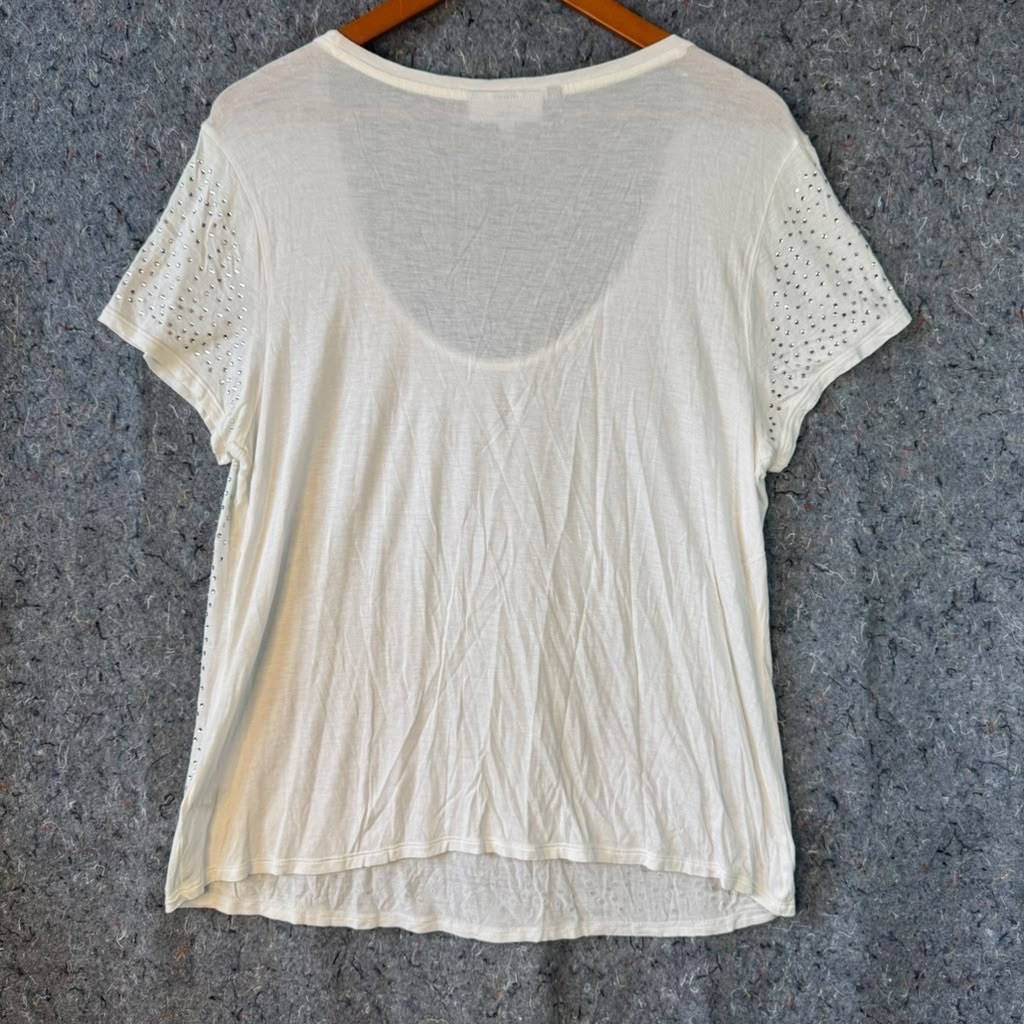 Jennifer Lopez XL White Rhinestone Scoop Neck Top Short Sleeve