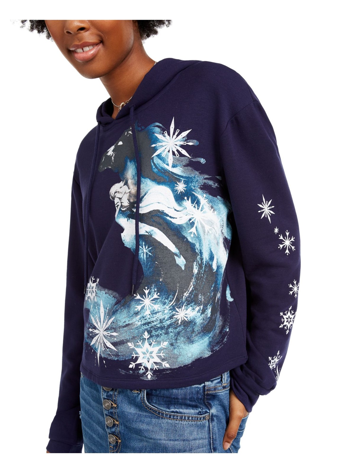 HYBRID APPAREL Womens Top Hoodie Navy Cotton Blend Long Sleeve Juniors S