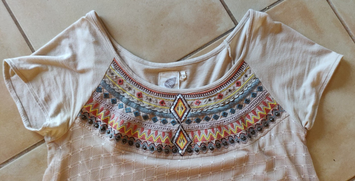 Anthropologie Lilka Embroidered Top Tulle Beaded Pima Cotton Modal Small