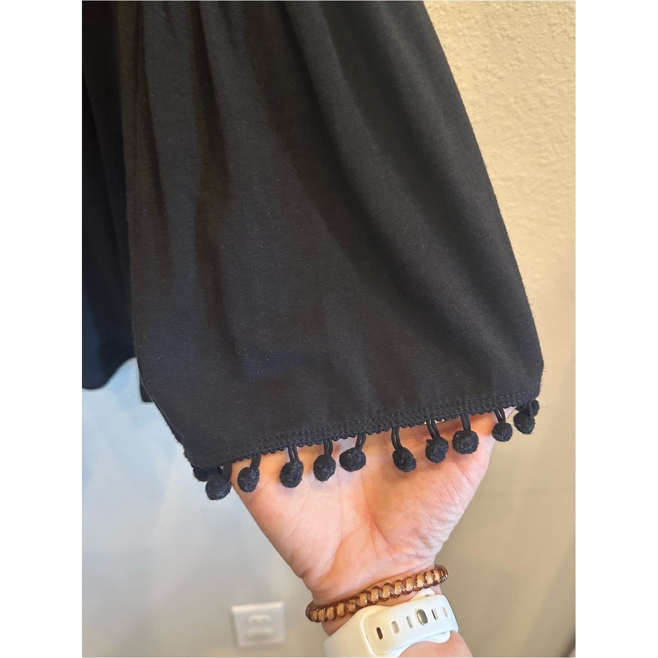 Johnny Was Calmé Black Bell-Sleeve Top with Pom Trim | Size Small