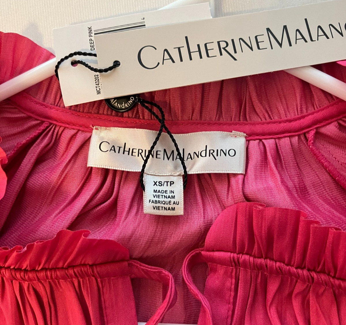Catherine Malandrino Ruffle Peasant Blouse Top XS Pink Flutter Sleeve NWT