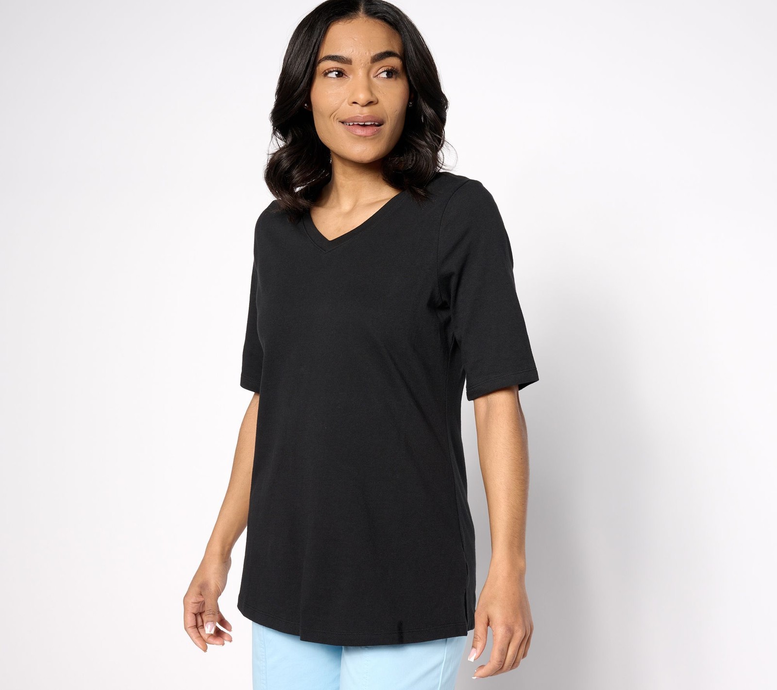 Gloria Vanderbilt Women’s Top Sz M Denim & Co. Essentials True Black A633277
