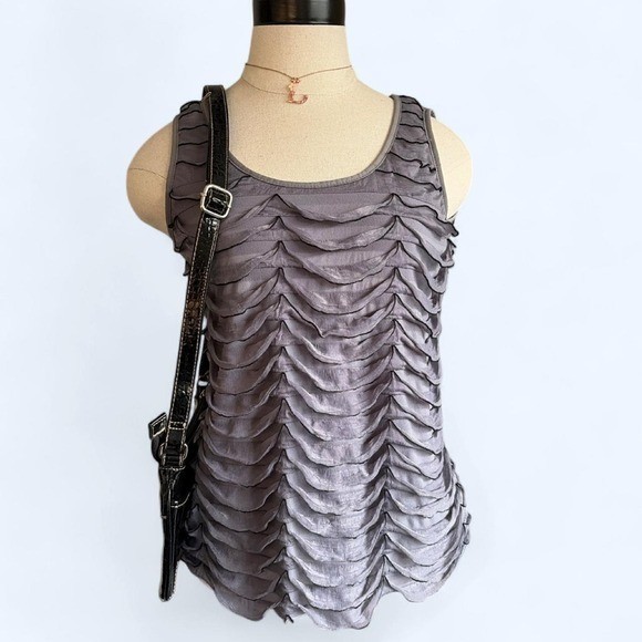 New Directions Womens Small Gray Tiered Ruffle Tank Top Scoop Neck Sleeveless S