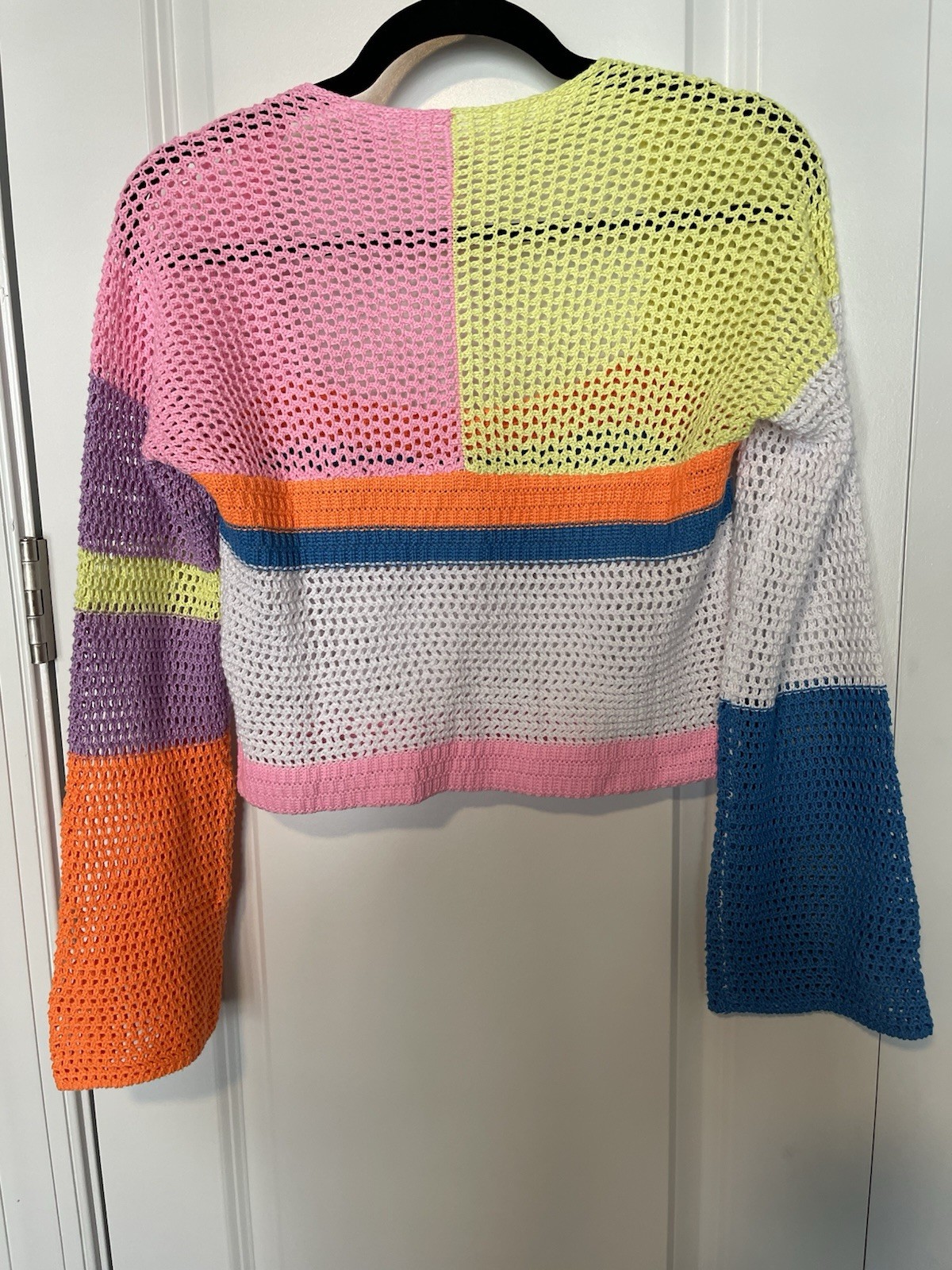 Crochet Colorblock SZ M Square Neck Cropped Top Rave Festival Boho Retro Hippie