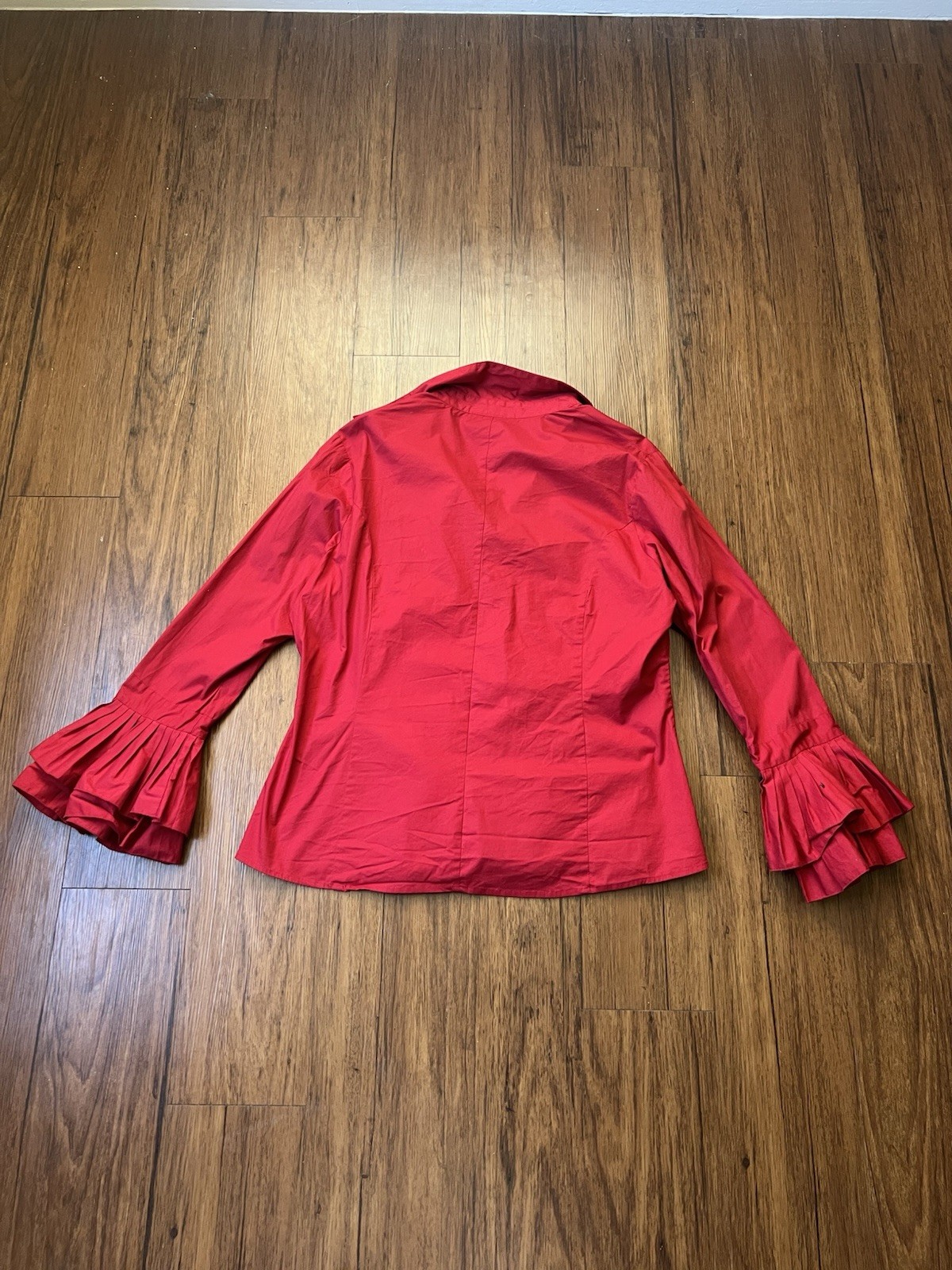 Ashley Stewart Shirt 12W Womens Red Button Front Bell Flare Sleeve Pleated Y2K