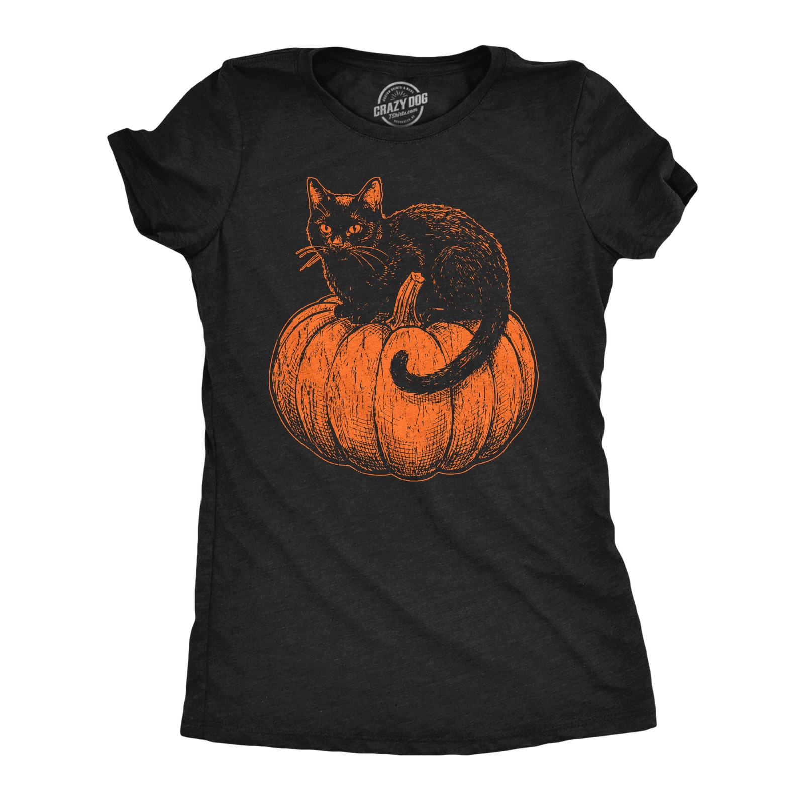 Womens Funny T Shirts Black Cat On A Pumpkin Sarcastic Halloween Tee For Ladies