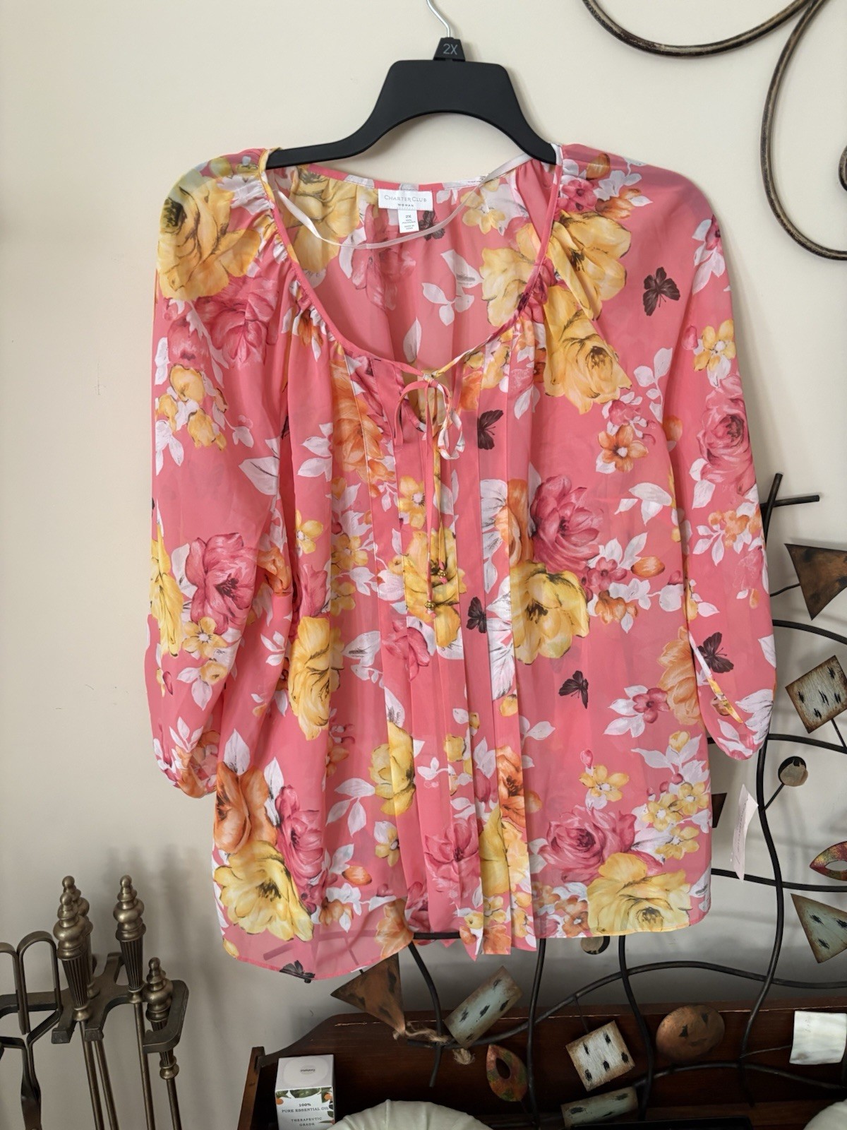 NWT~CHARTER CLUB Woman Beautiful Colorful Butterflies & Floral Prints Blouse 2X