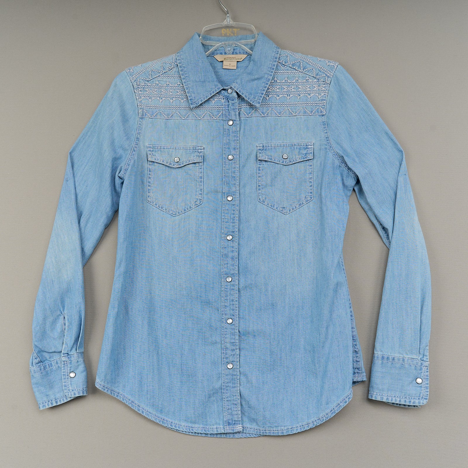 Natural Reflections Western Shirt Womens S Blue Chambray Pearl Snap
