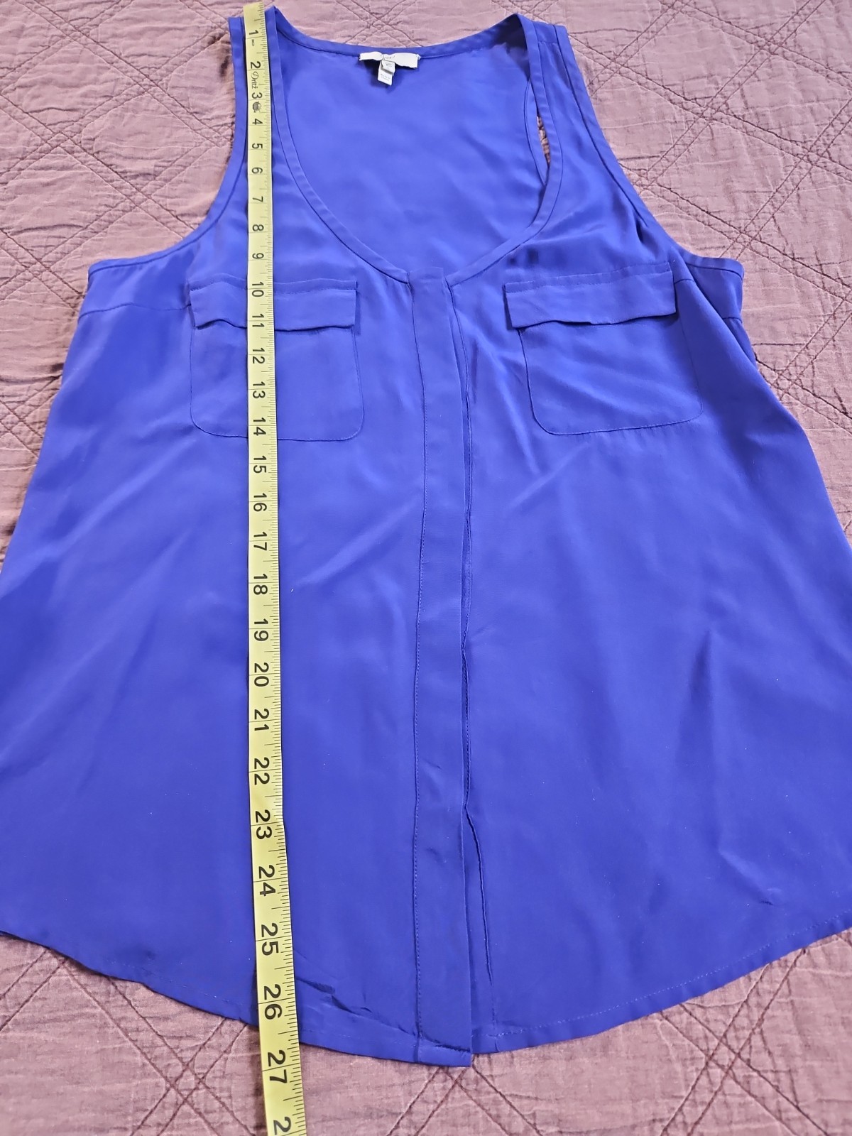 Joie XS Electric Blue Silk Scoop Neck Tank Top Button Front