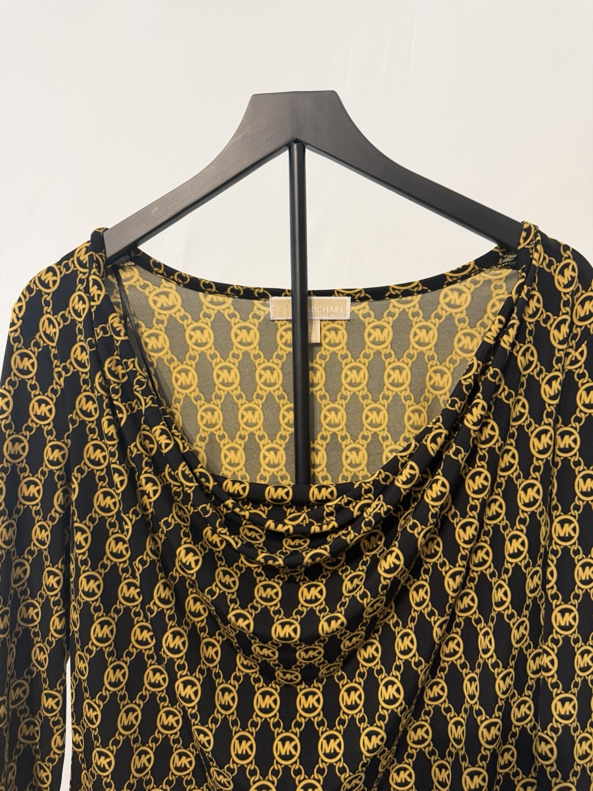Women’s MICHAEL KORS Cowl Neck Long Sleeve Black/gold Stretch Blouse Top Size M