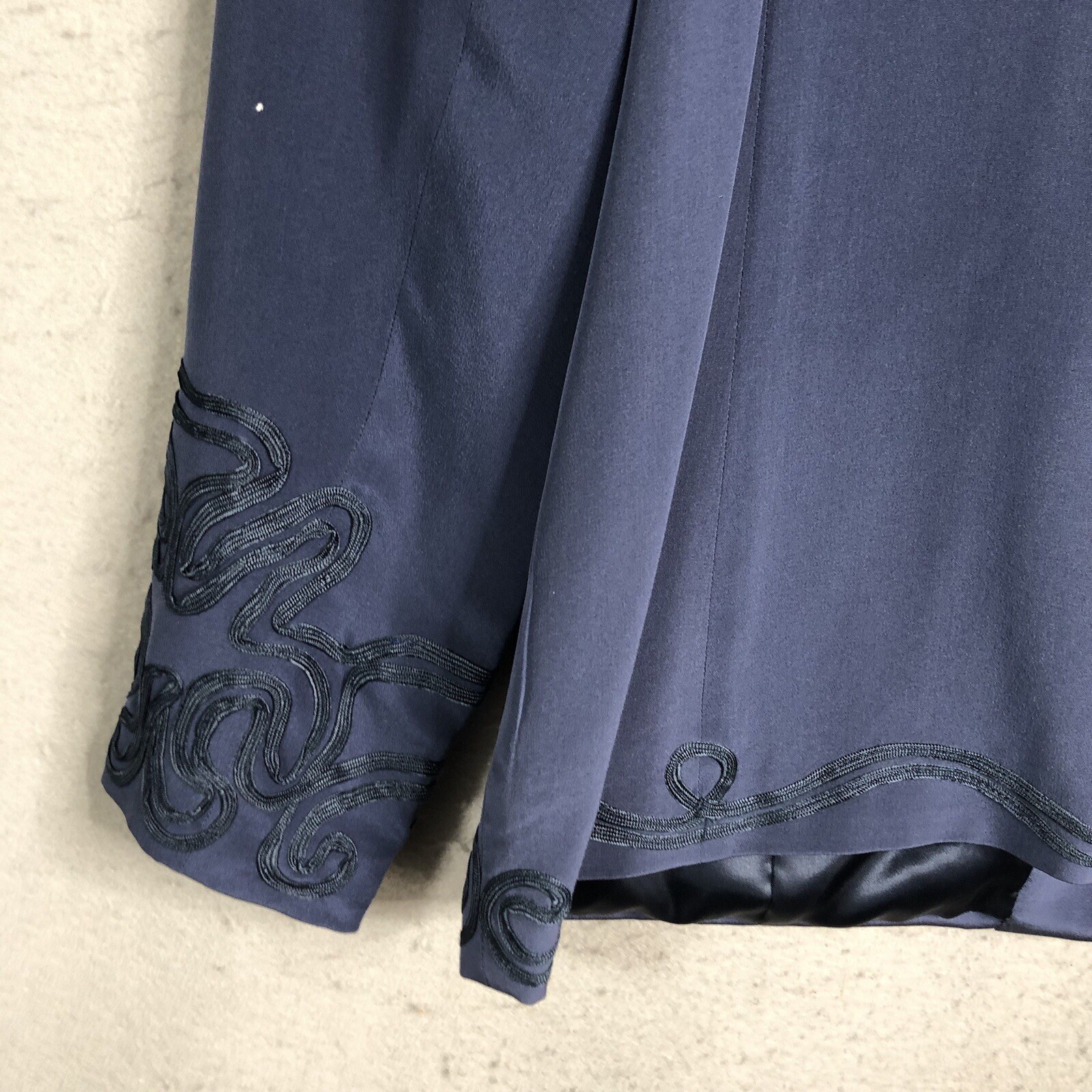 Old Money Top Womens L Dusty Blue Silk Scroll Ribbon Event Luxury Statement
