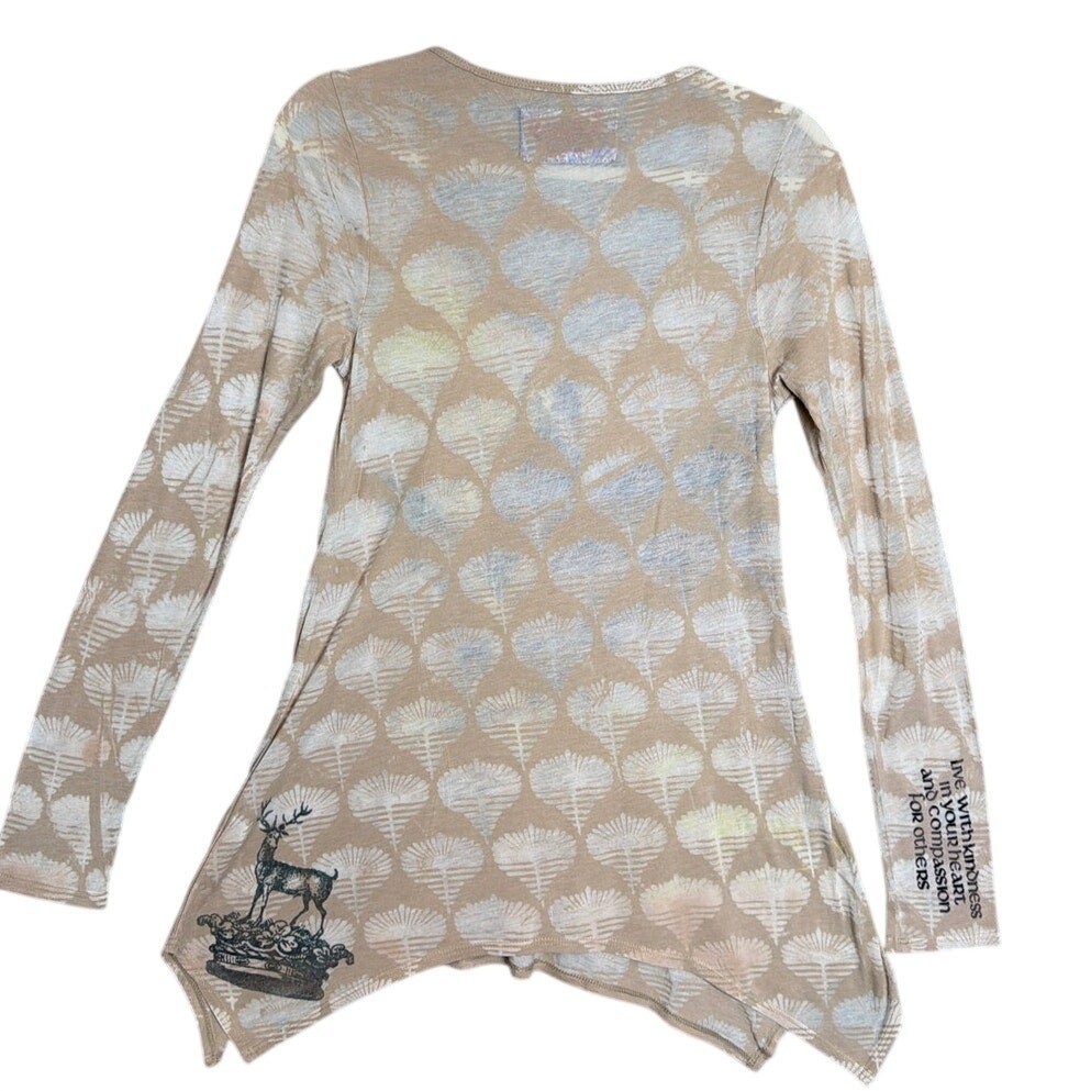 Butterfly Dropout Handmade Boho Tunic Top Leaf Print Handkerchief Hem XS USA