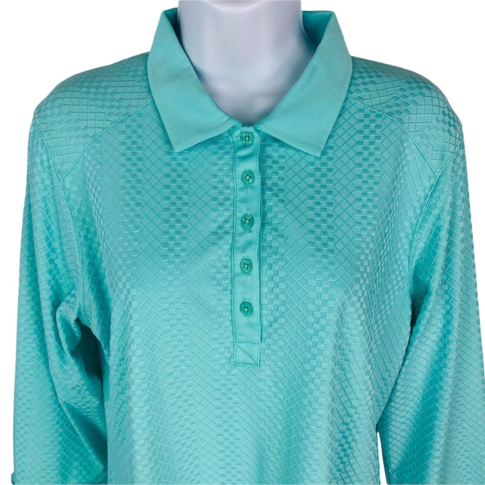 Lopez Top Women Size L Sea Green DeLux Dri 5 Buttons Below Collar 3/4 Sleeves