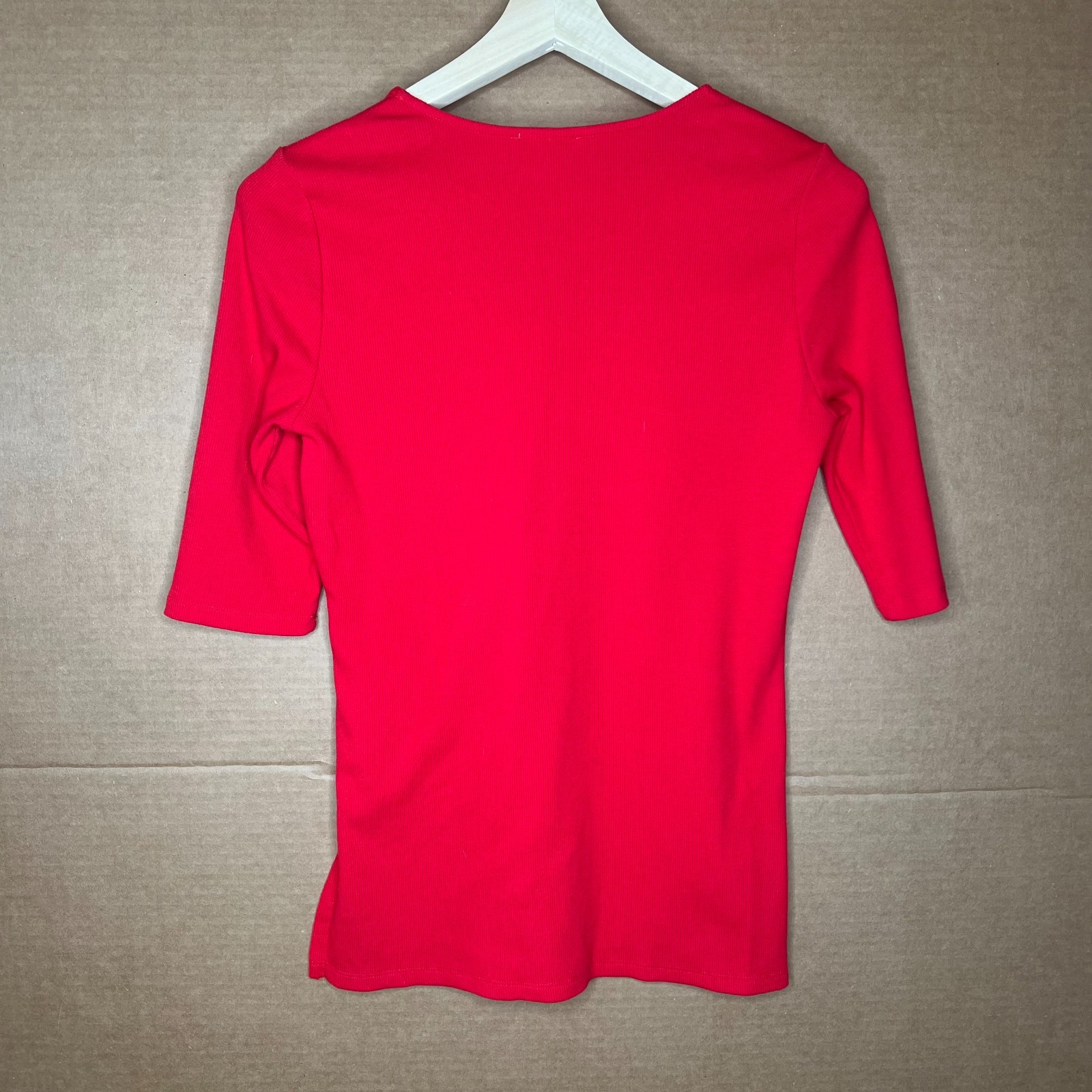 Halston Ribbed Heavyweight T-Shirt Medium Tomato Red Cotton Blend Designer Top