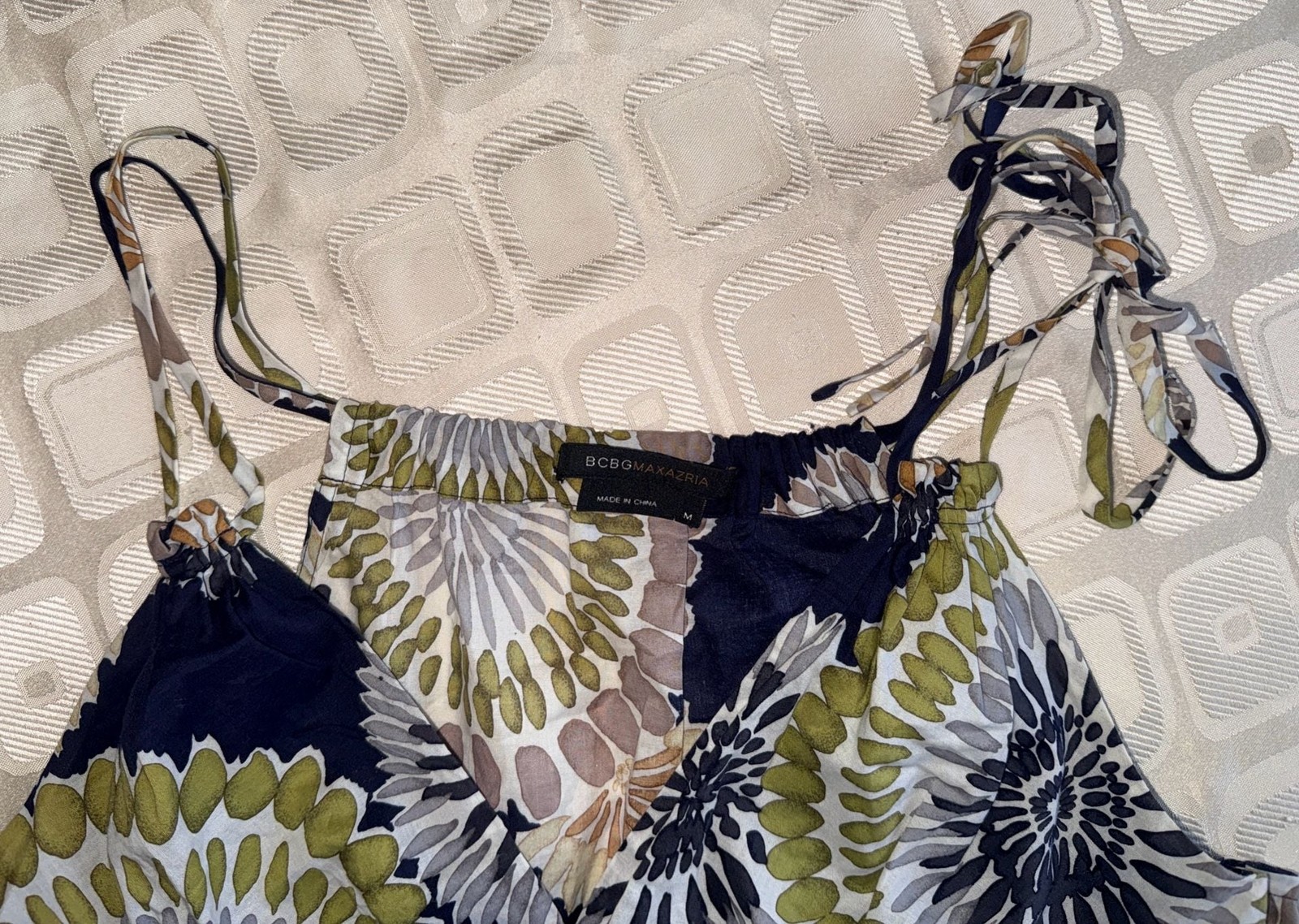 BCBGMAXAZRIA Floral Print Cotton Tie-Strap Ruffle Tank Top Size M Cottagecore
