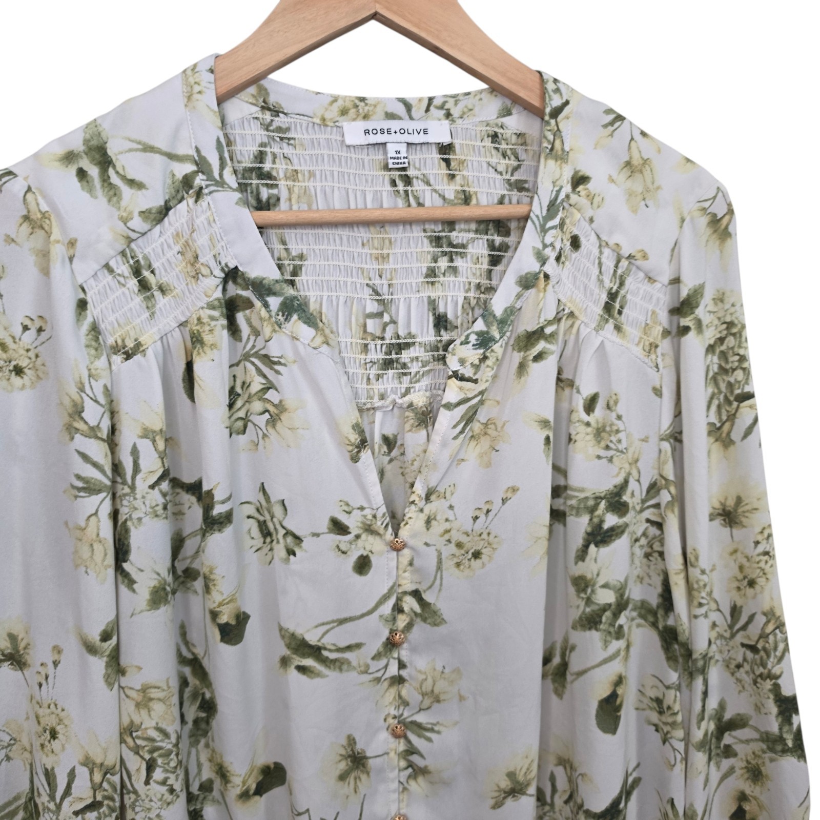 Rose & Olive Top Womens Plus 1X Ivory Semi Sheer Blouse 3/4 Sleeve Casual