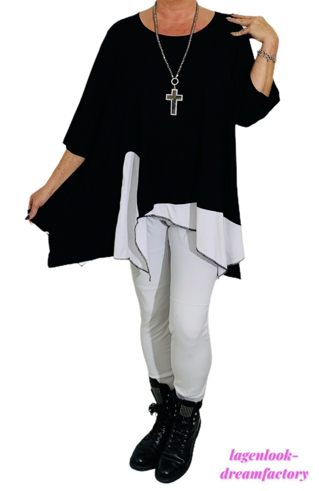 MYO Lagenlook Long Zip Tunic Shirt BLACK & WHITE 44,46,48,50,52,54