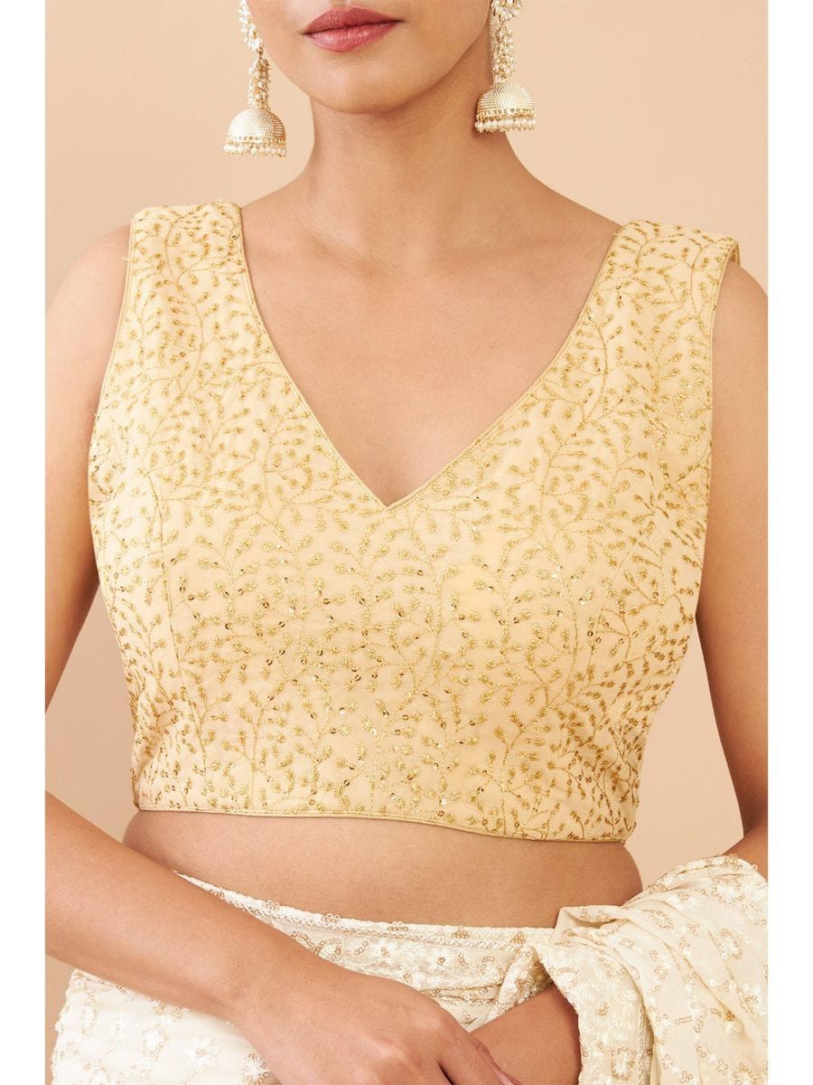 Georgette Embroidery Vneck Back open non padded beautiful saree blouse,