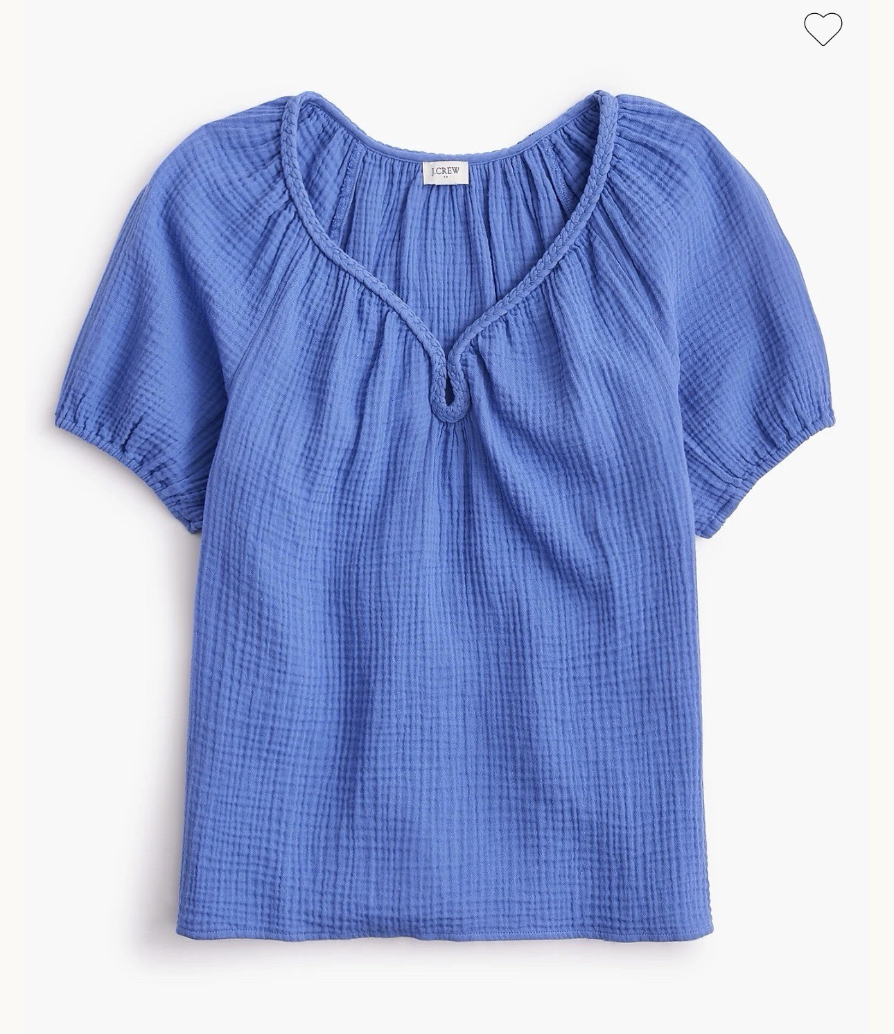 J. Crew Puff-sleeve braided-neckline gauze top – Periwinkle – M – orig $79.50