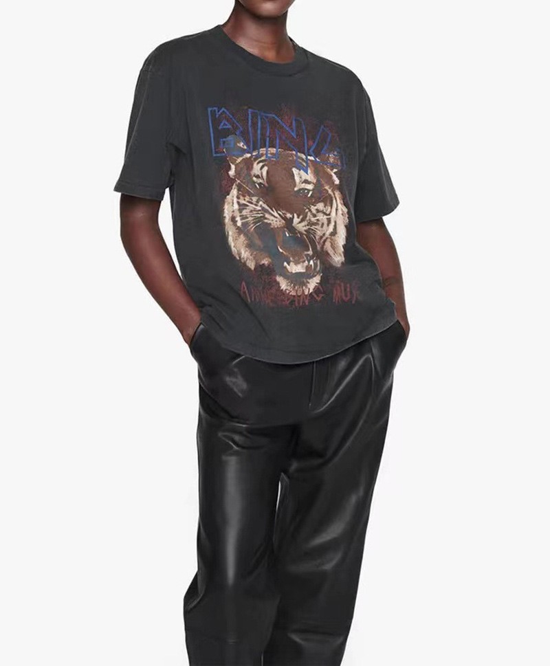 Women ANINE BING Print Tiger Cotton Short Sleeve T-Shirt