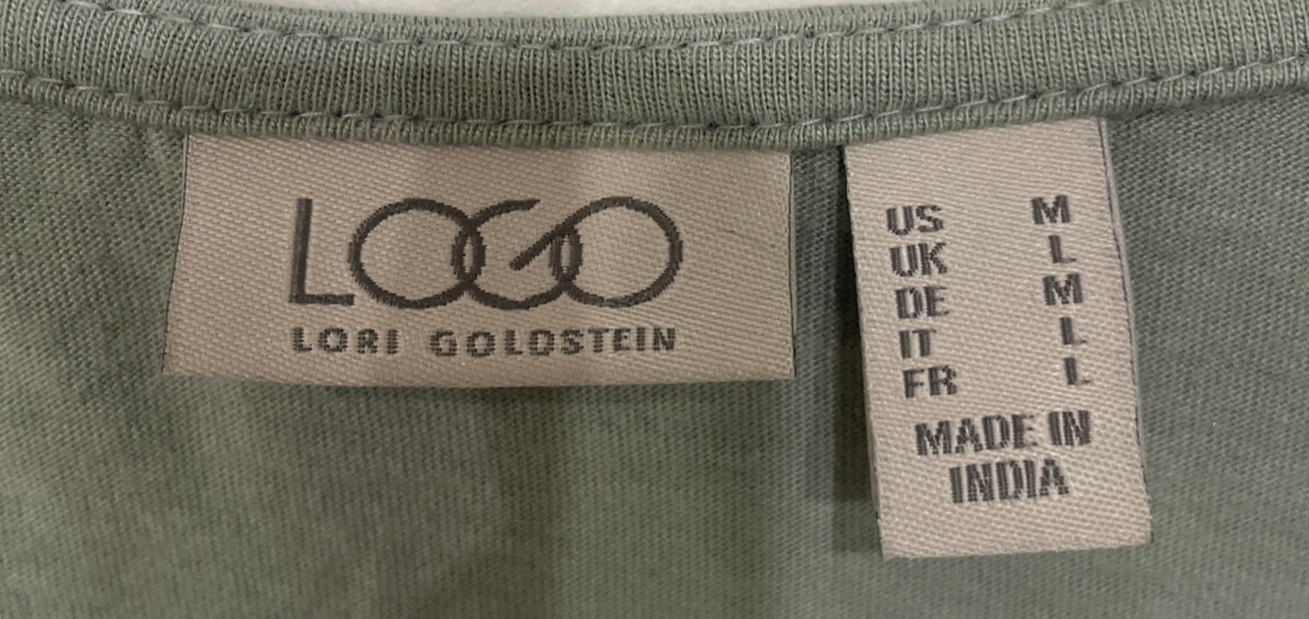 Logo Lori Goldstein Womens M Sage Green Tank Top Embroidered Floral Boho Beachy