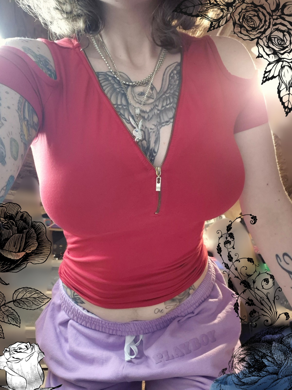Womens Sexy Red Zipper Adjustable Open Sleeve Med Top Going Out Clubbing Y2k…