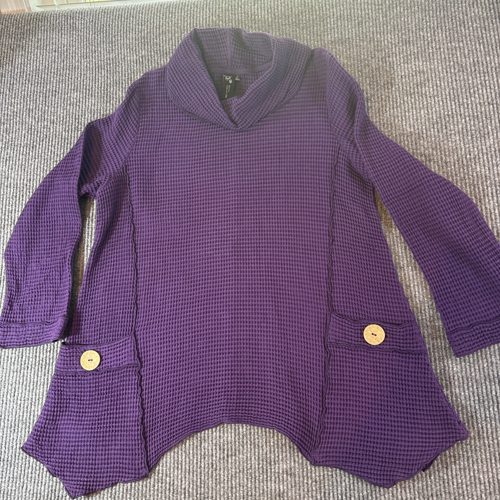 Focus Casual Life Feather Waffle Purple Knit Mock Neck Top Merrow Size M