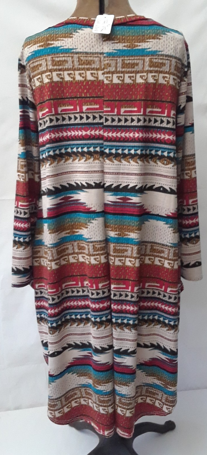 High Low Indian Theme V-Neck Quarter Sleeve Woman Size M Top NEW