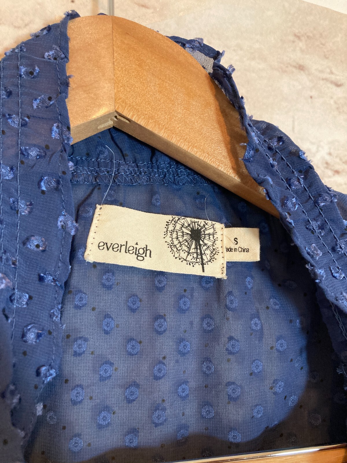 Everleigh Top Womens Small Midnight Blue Embroidered Polkas High Smock Neck