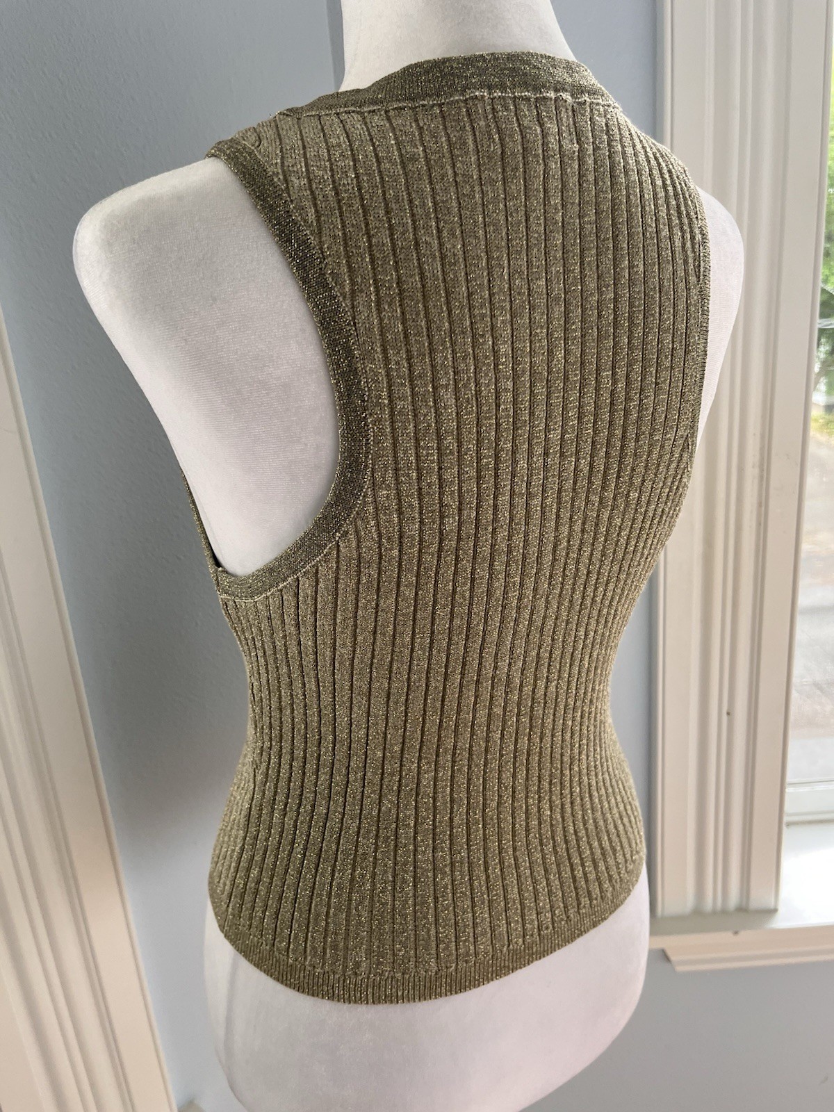 Superdown Gold Metallic Lurex Knit Ribbed Tank Top Women S XS Fitted Sexy