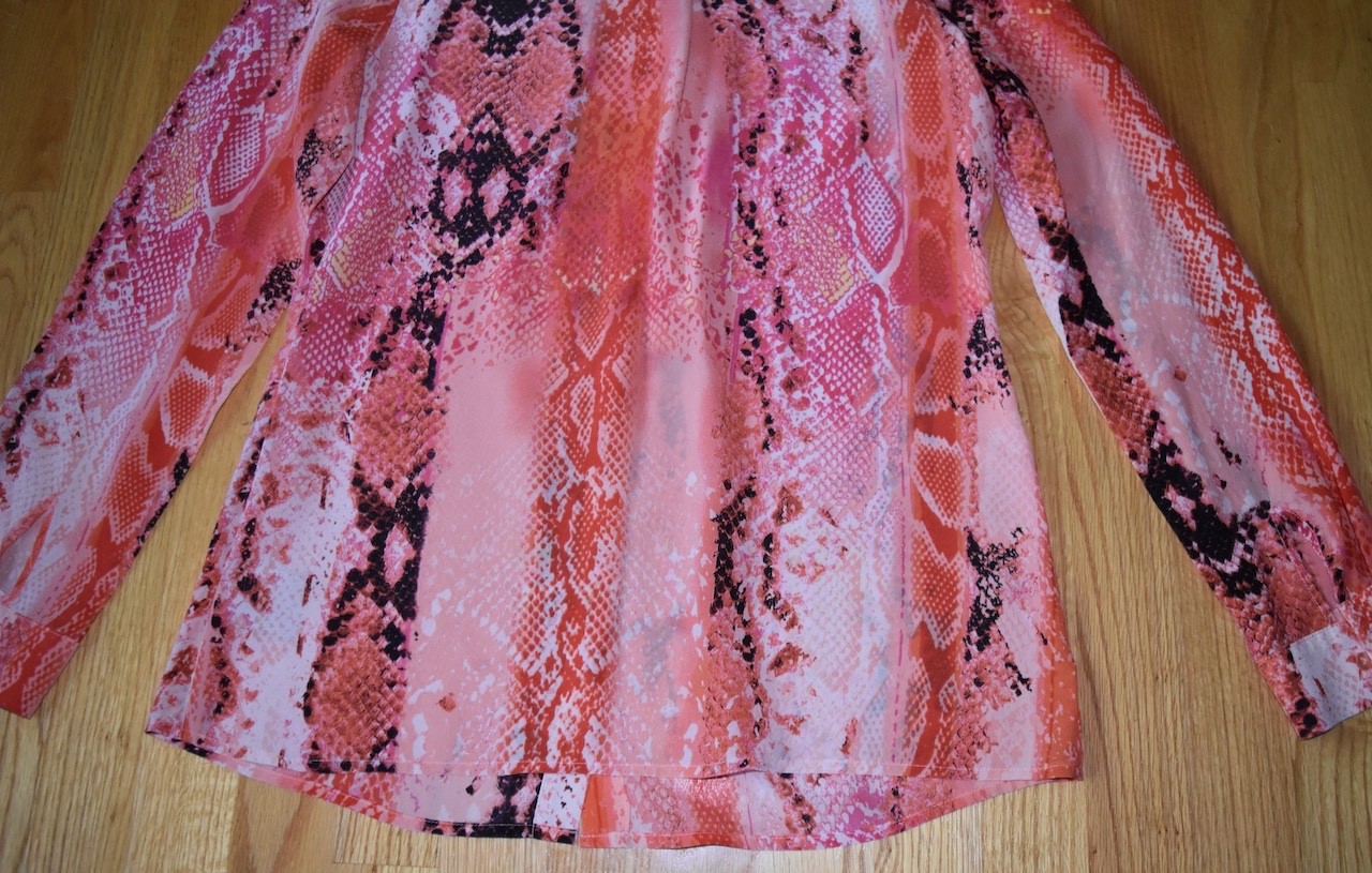 Worthington Silk Blouse Top Shirt Snake Animal Print Orange Pink Button Up S