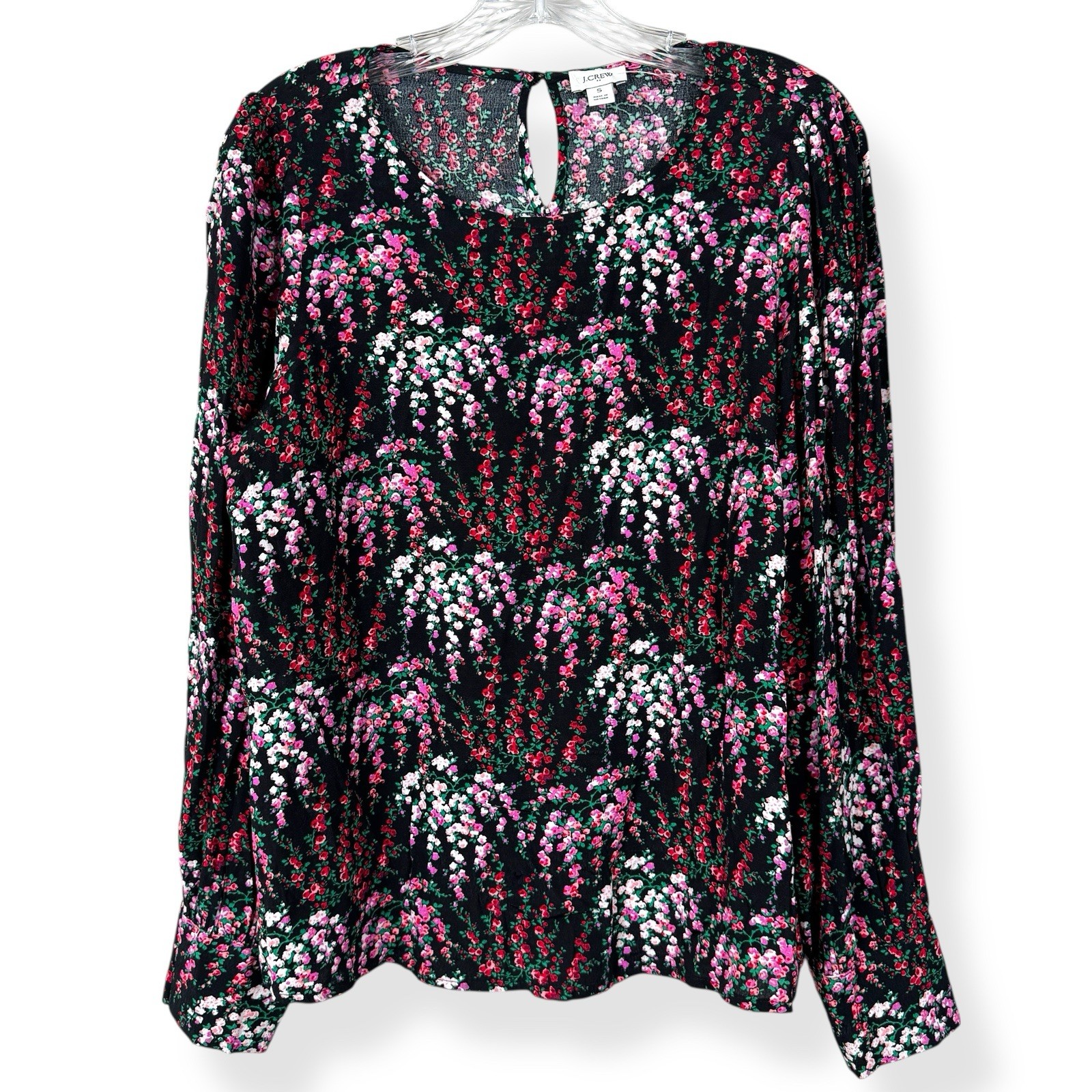 J Crew Blouse Top Womens Size S Red Pink Green Floral On Black