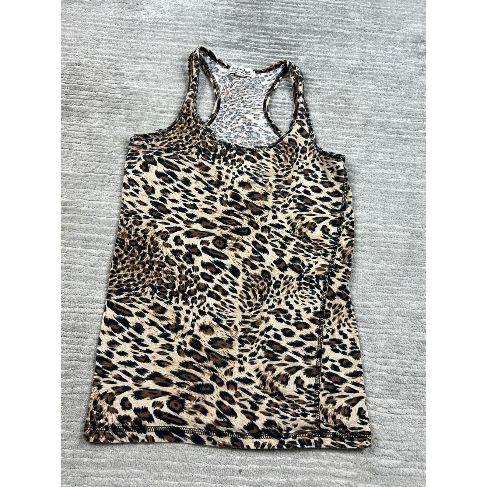Active Basic Tank Top Women Large Brown Leopard Print Racerback Cotton Stretch